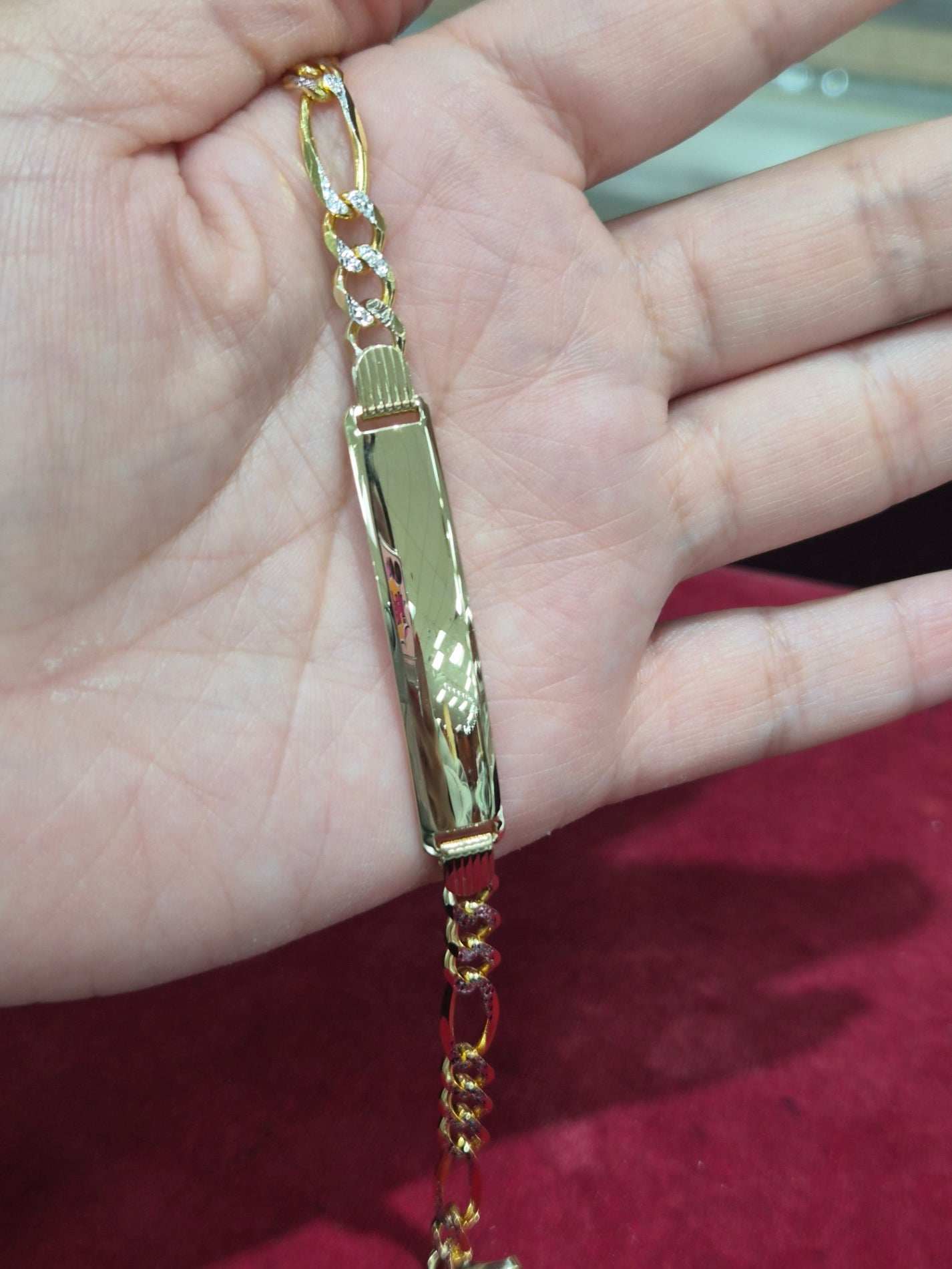 14K Two-Tone Gold Figaro ID Bracelet 8”