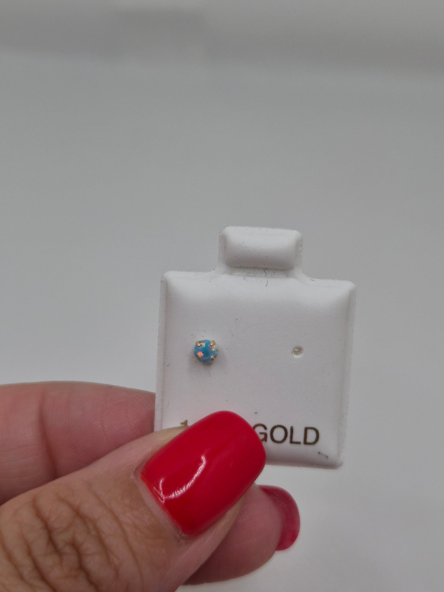 14K Gold Blue Opal Flat Back Stud Piercing