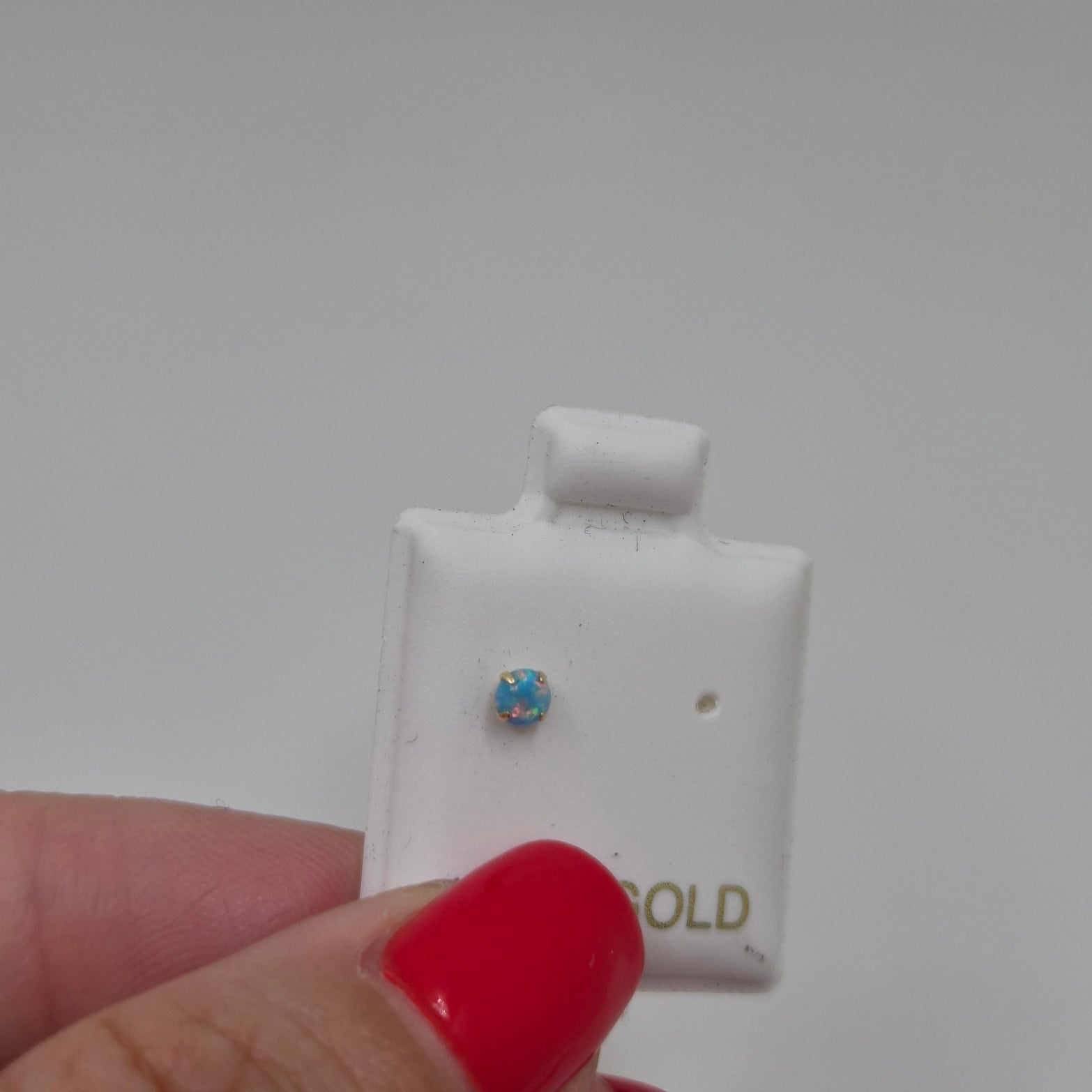 14K Gold Blue Opal Flat Back Stud Piercing