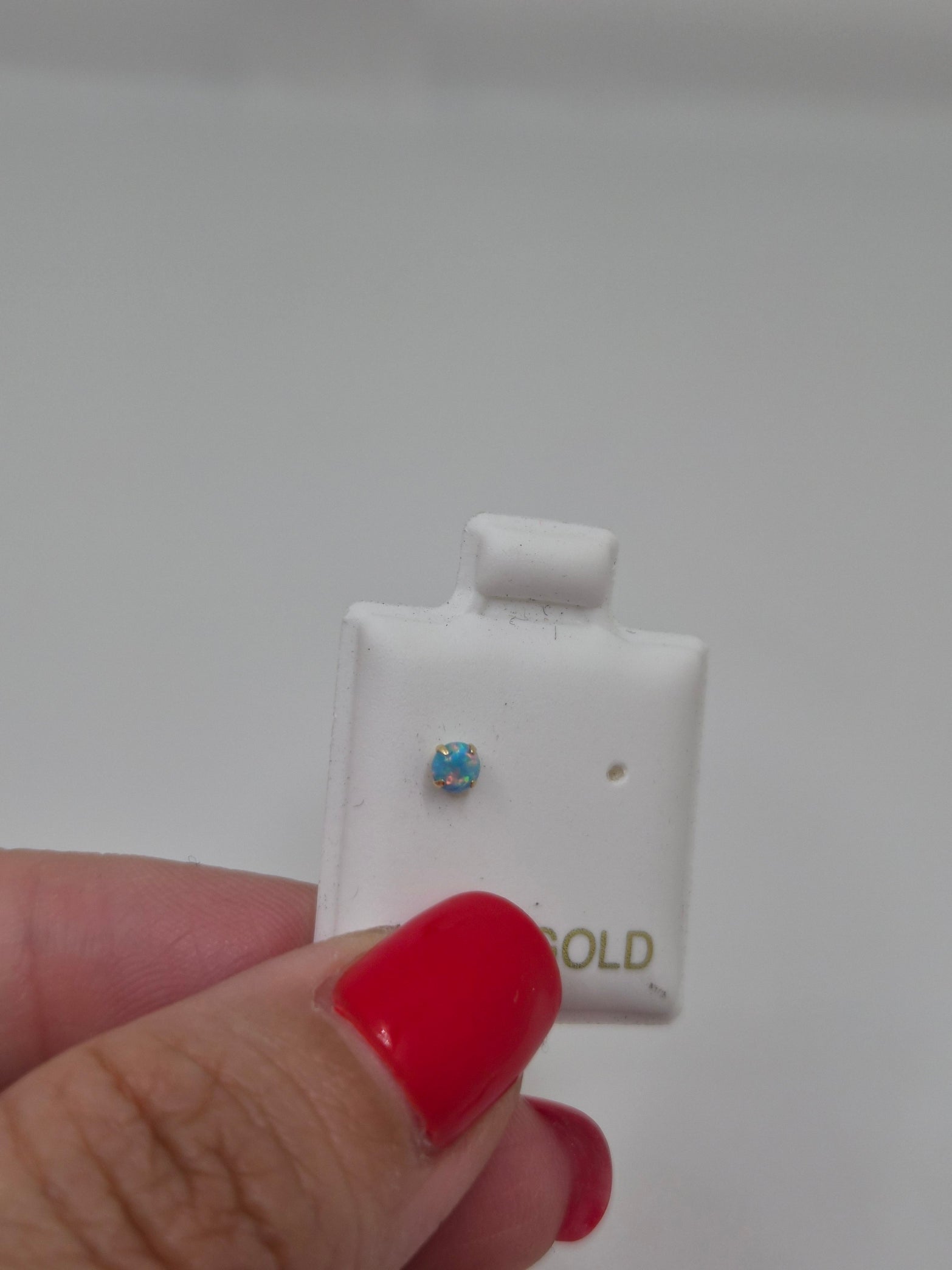 14K Gold Blue Opal Flat Back Stud Piercing