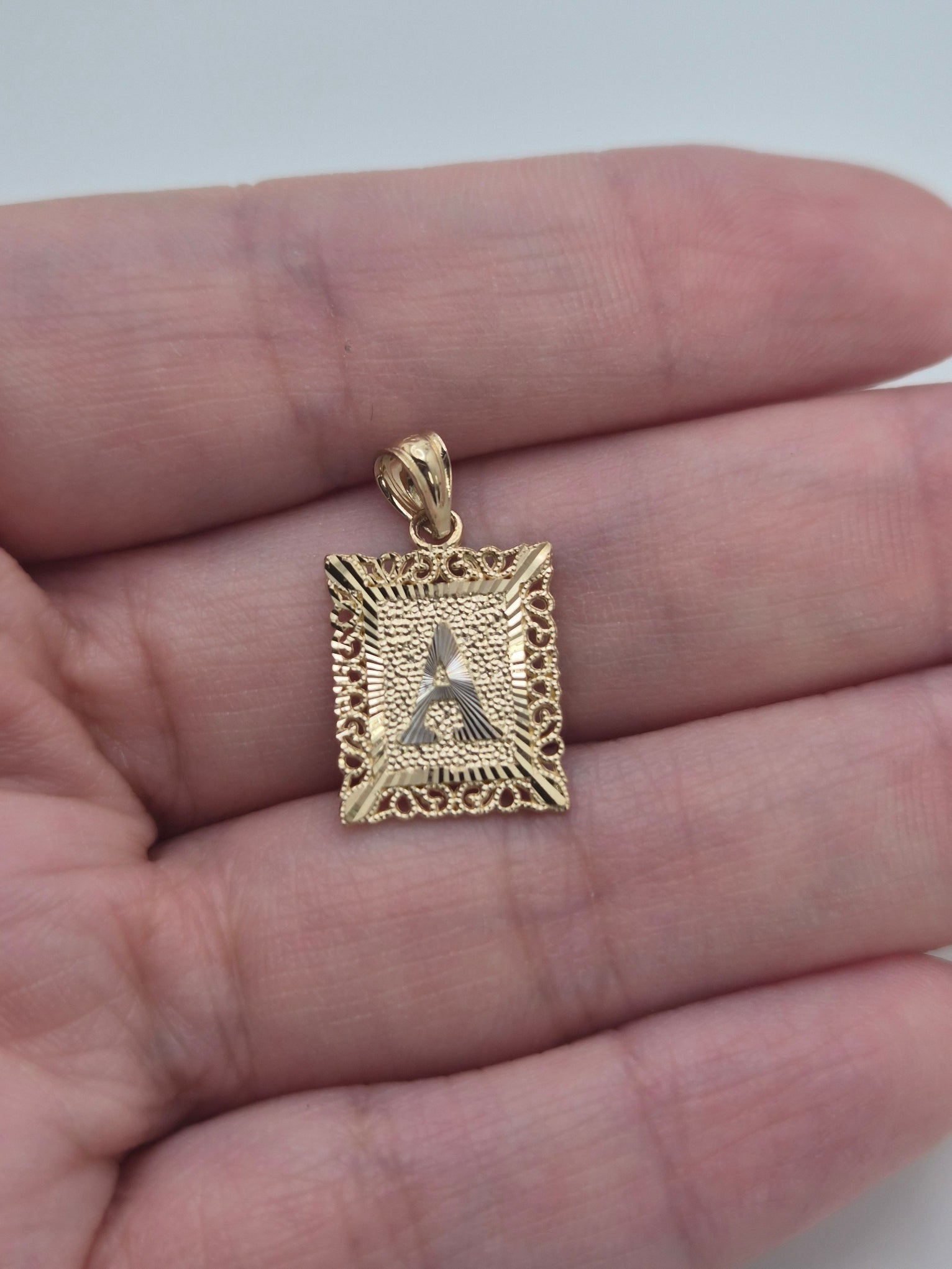 14K Two-Tone Small Square Initial Pendant