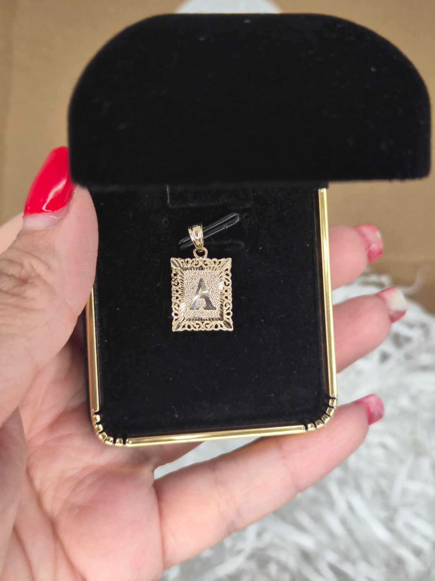 14K Two-Tone Small Square Initial Pendant