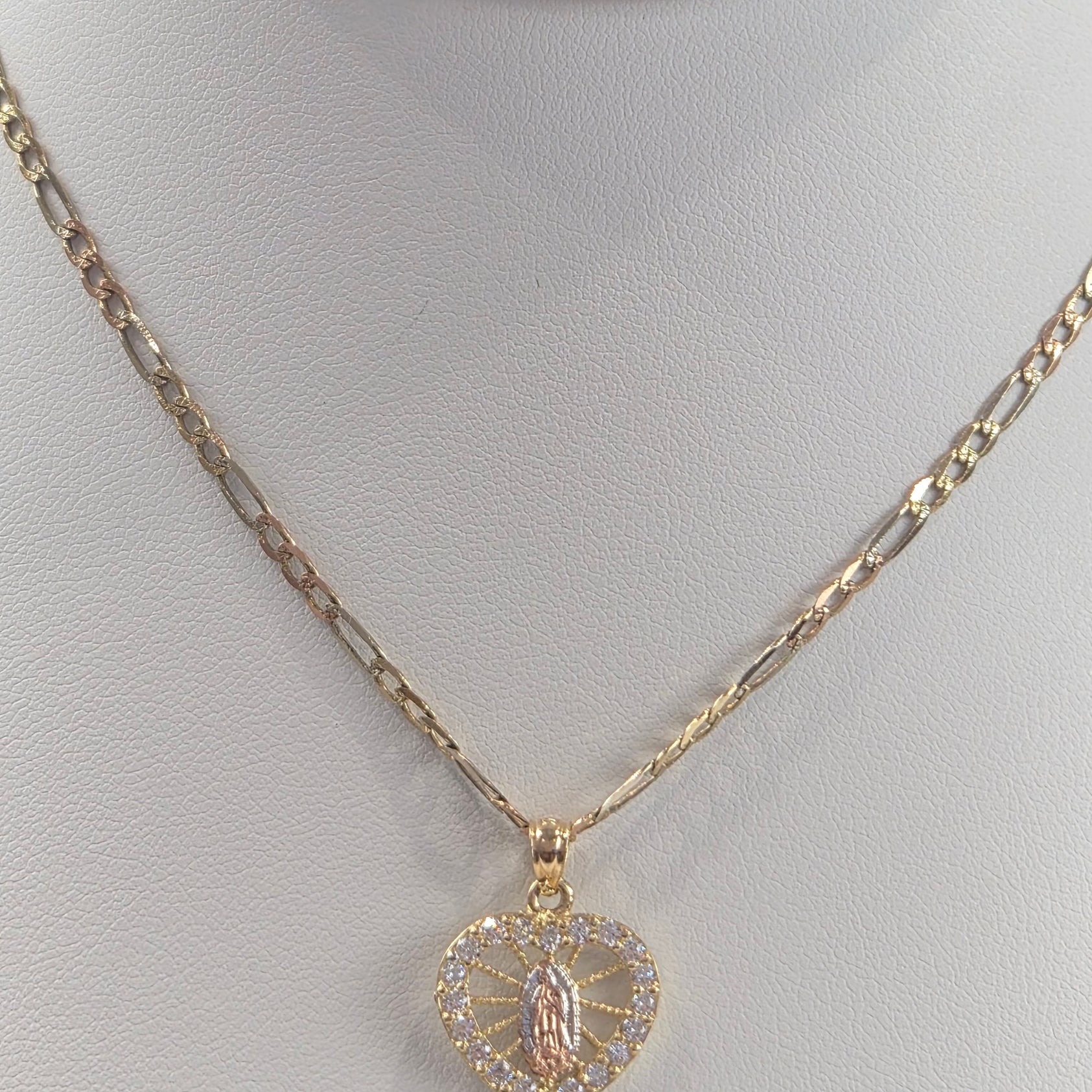 14K Gold Tri-Color Virgencita Figaro Set