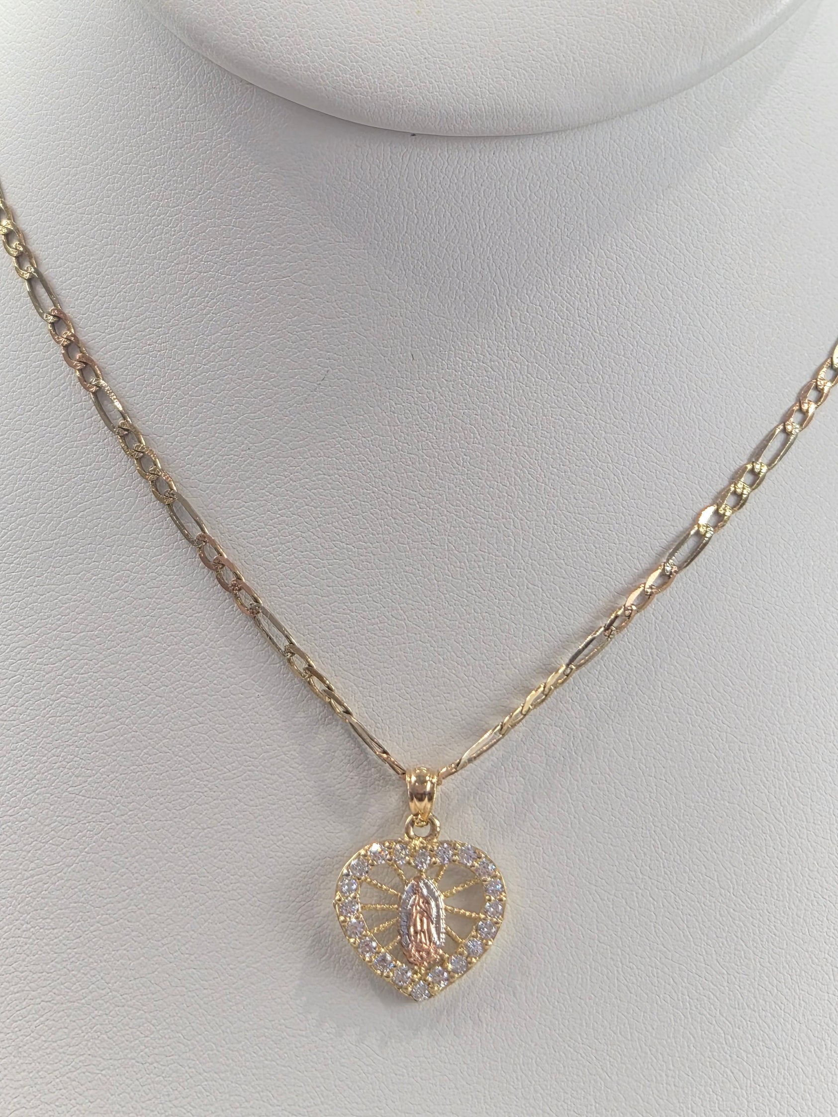 14K Gold Tri-Color Virgencita Figaro Set