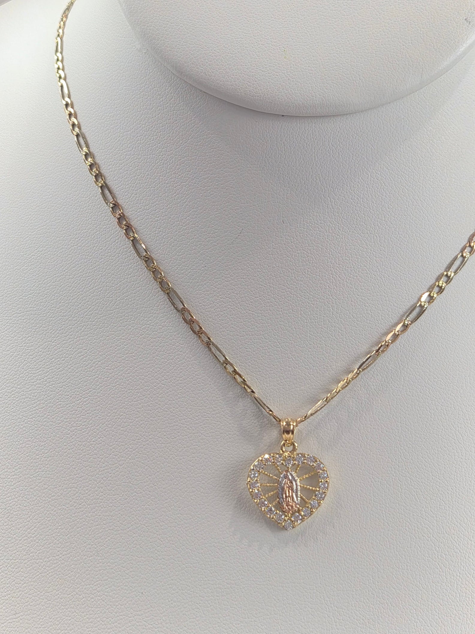14K Gold Tri-Color Virgencita Figaro Set