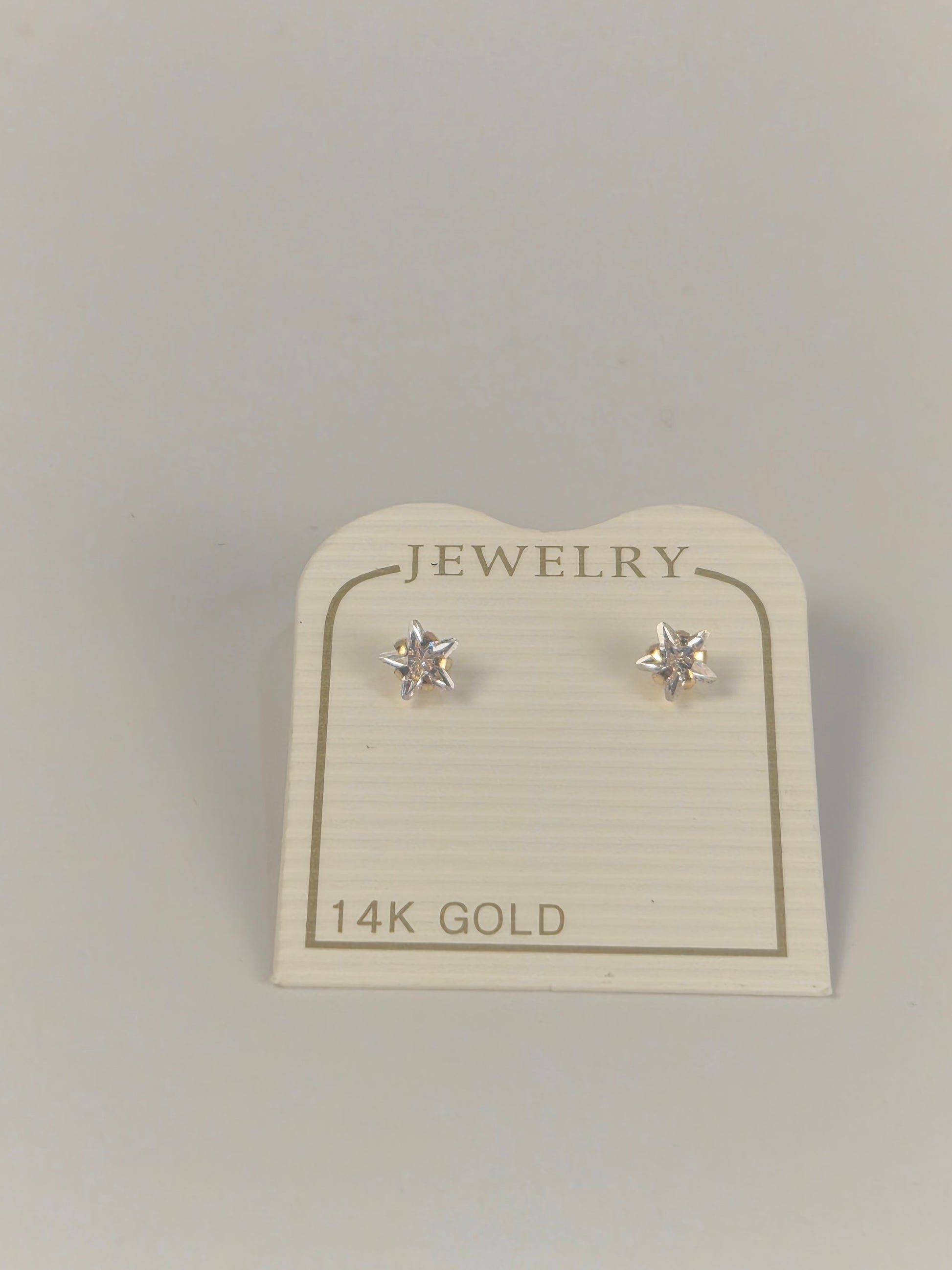14K Gold Star CZ Stud Earrings (Screw Back)
