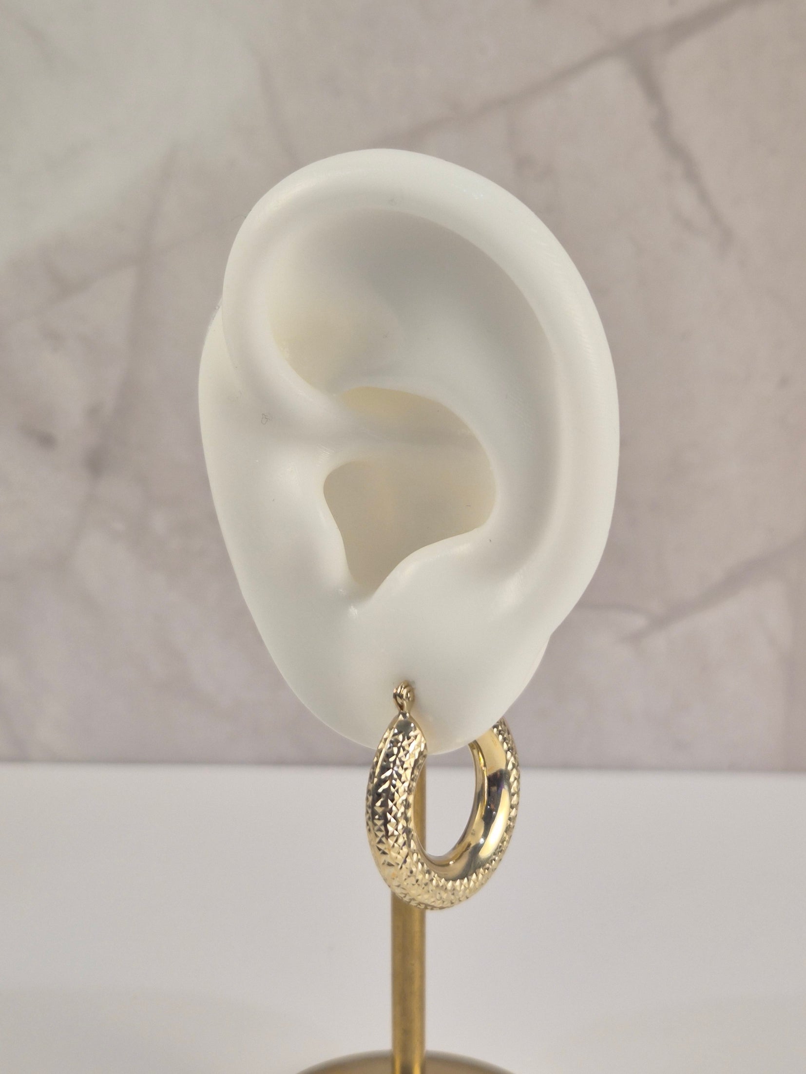 14k gold diamond cut tube hoop earrings (044)