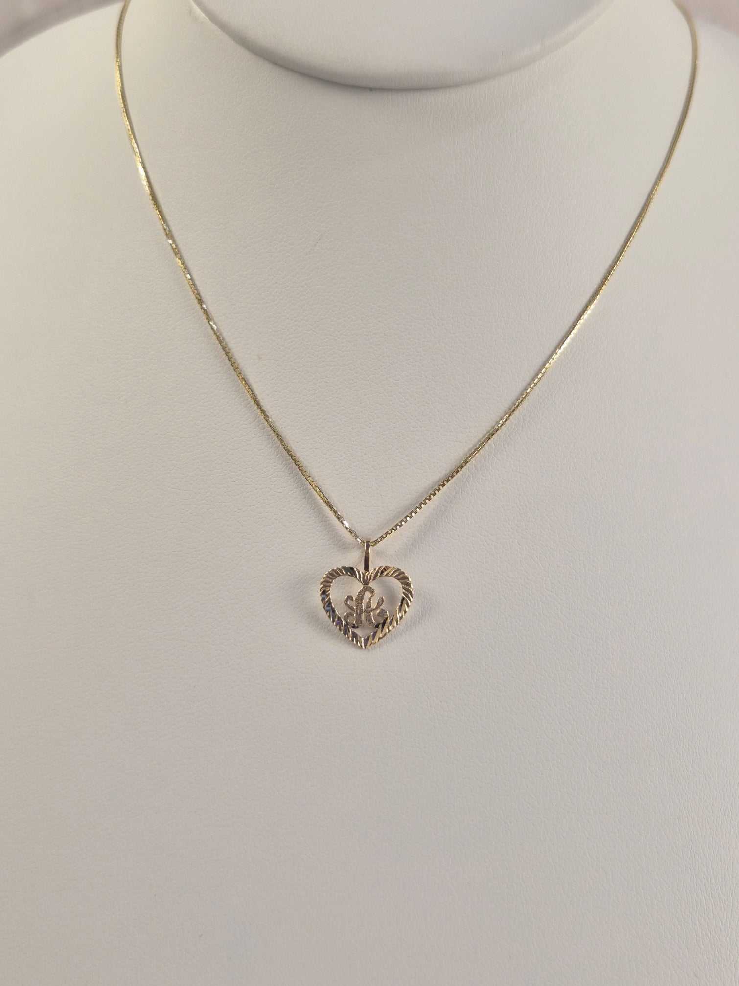 14K Gold Heart Initial Box Chain Set