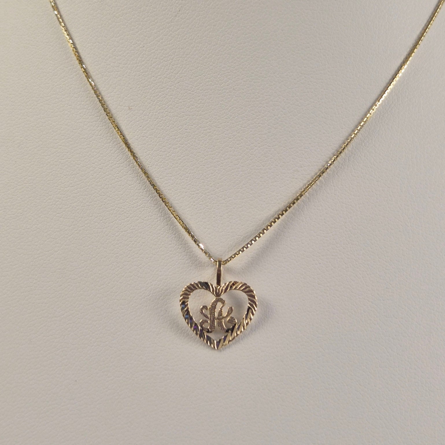 14K Gold Heart Initial Box Chain Set