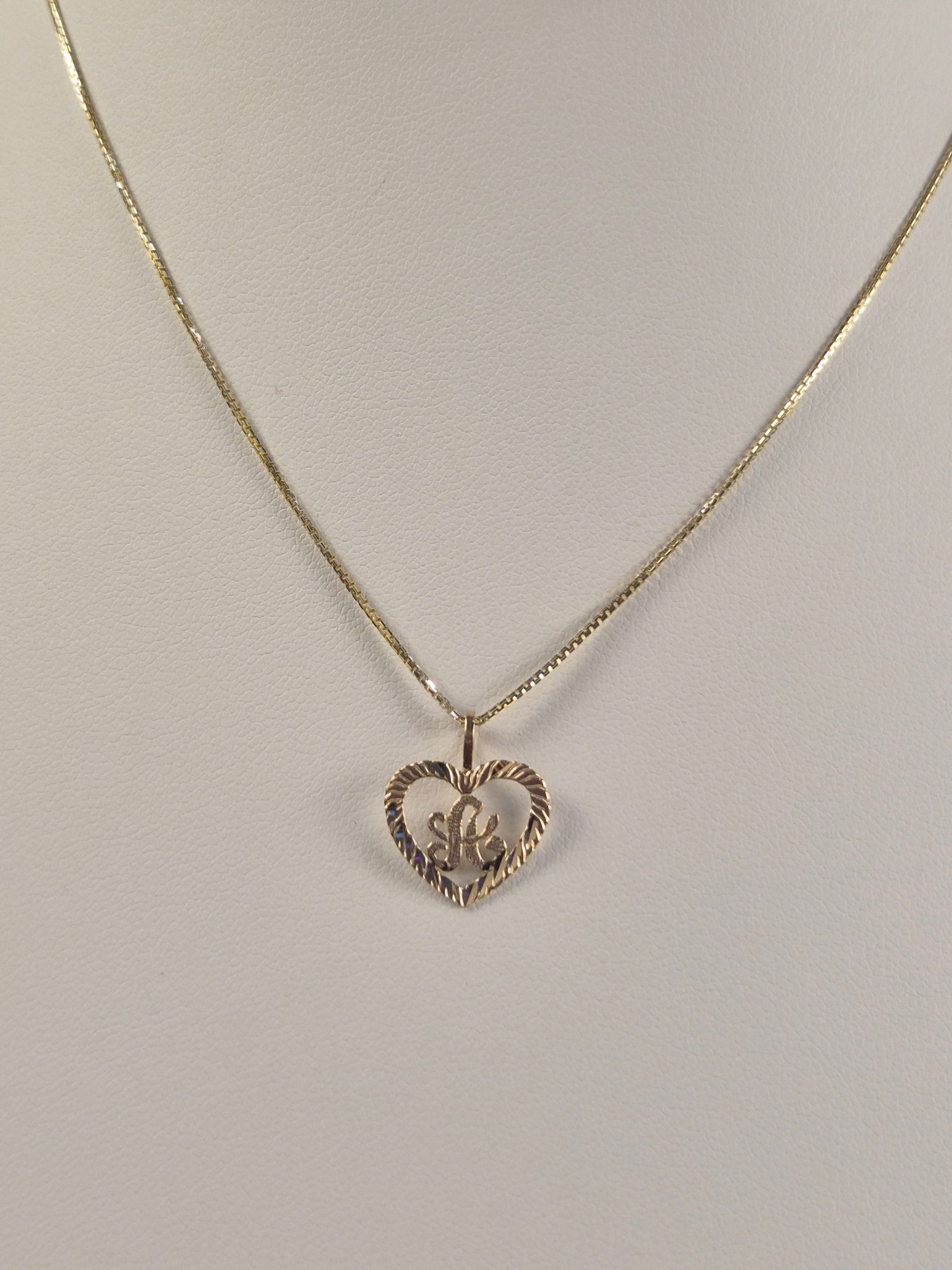 14K Gold Heart Initial Box Chain Set