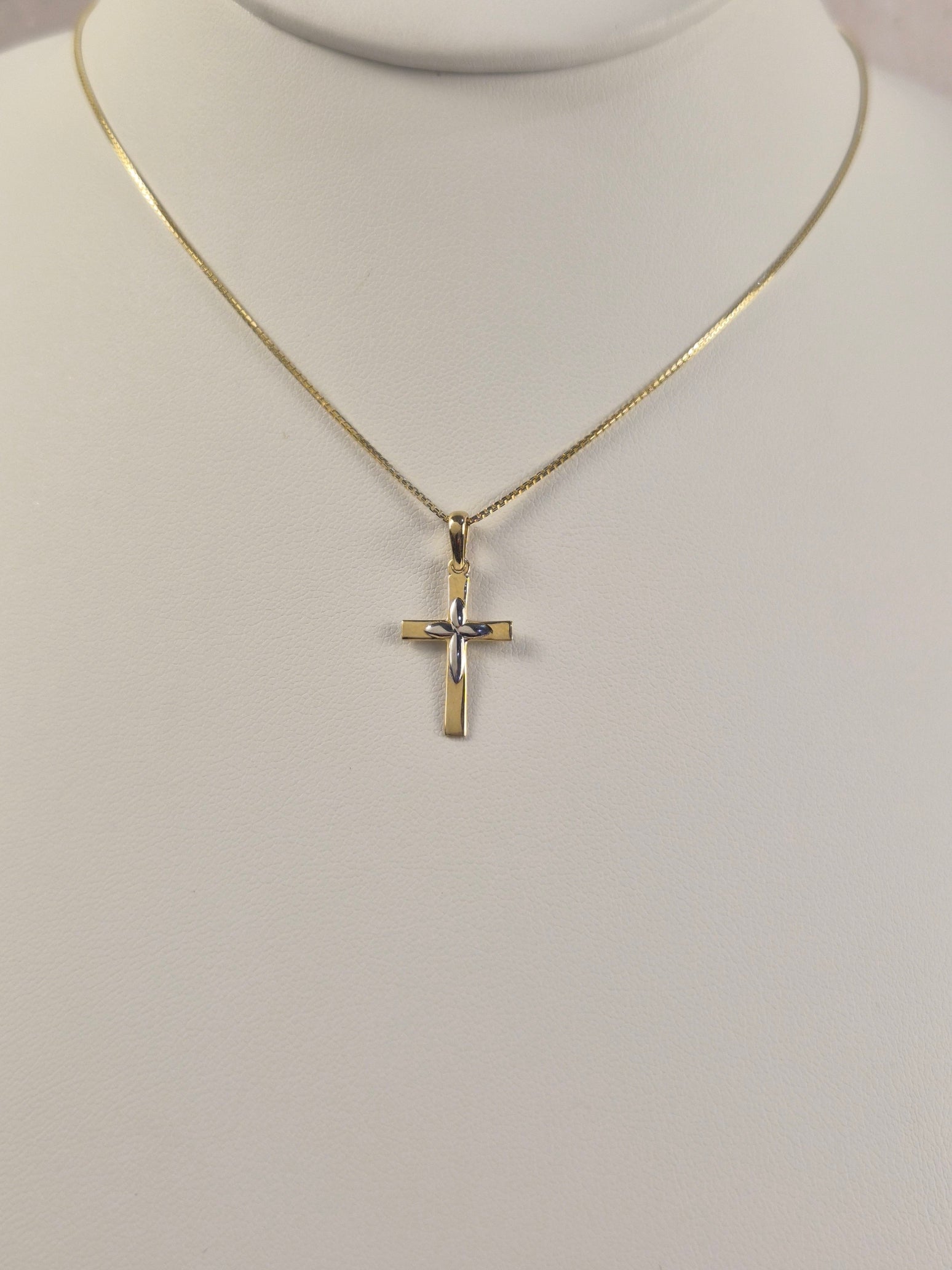14K Gold Two-Tone Cross Box Chain Set