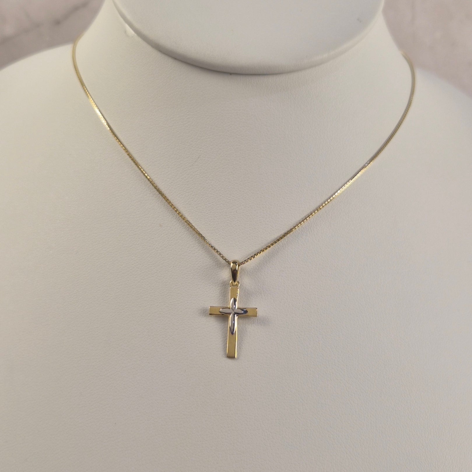 14K Gold Two-Tone Cross Box Chain Set