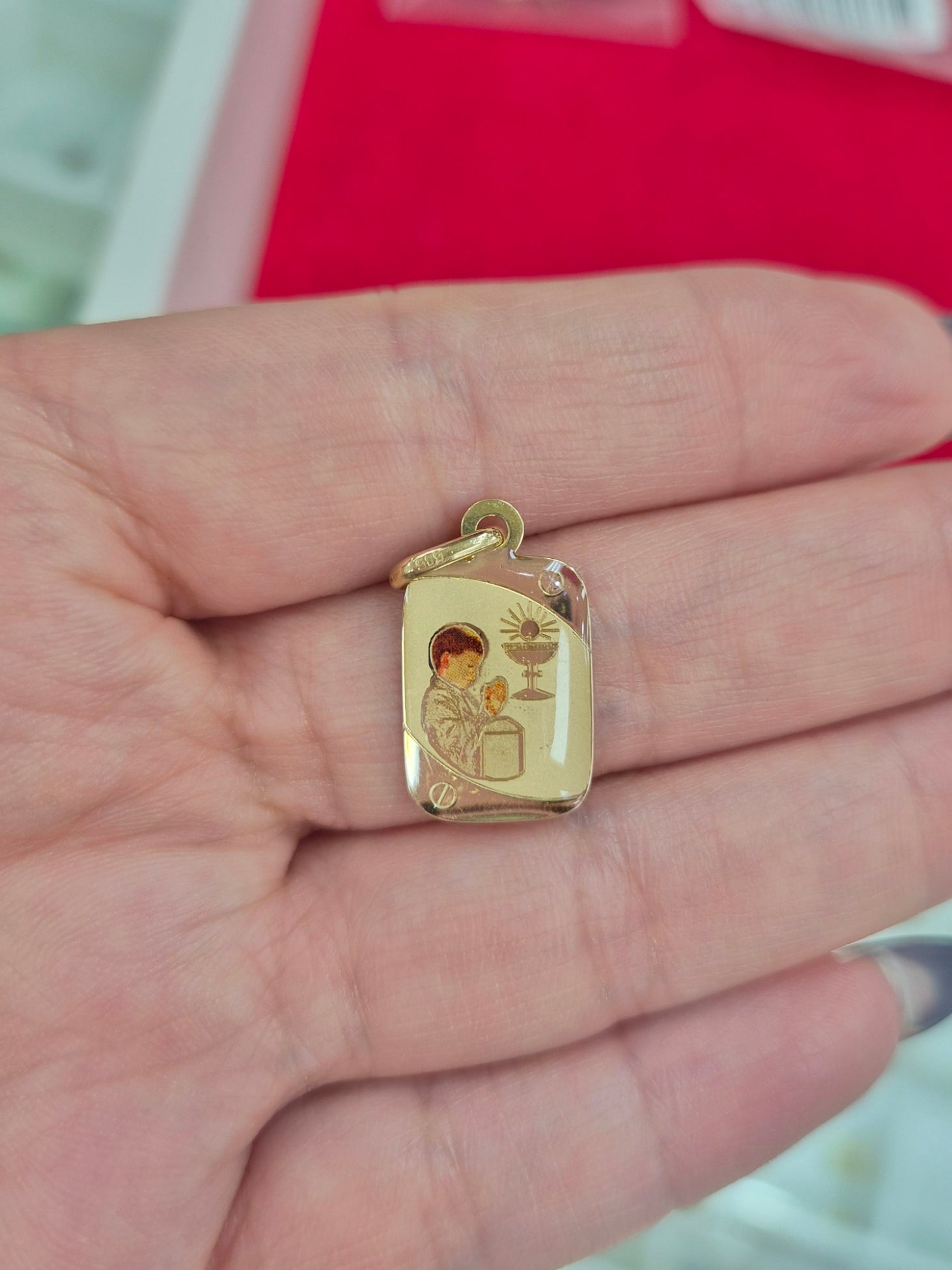 14K Gold Primera Comunión Rectangular Pendant