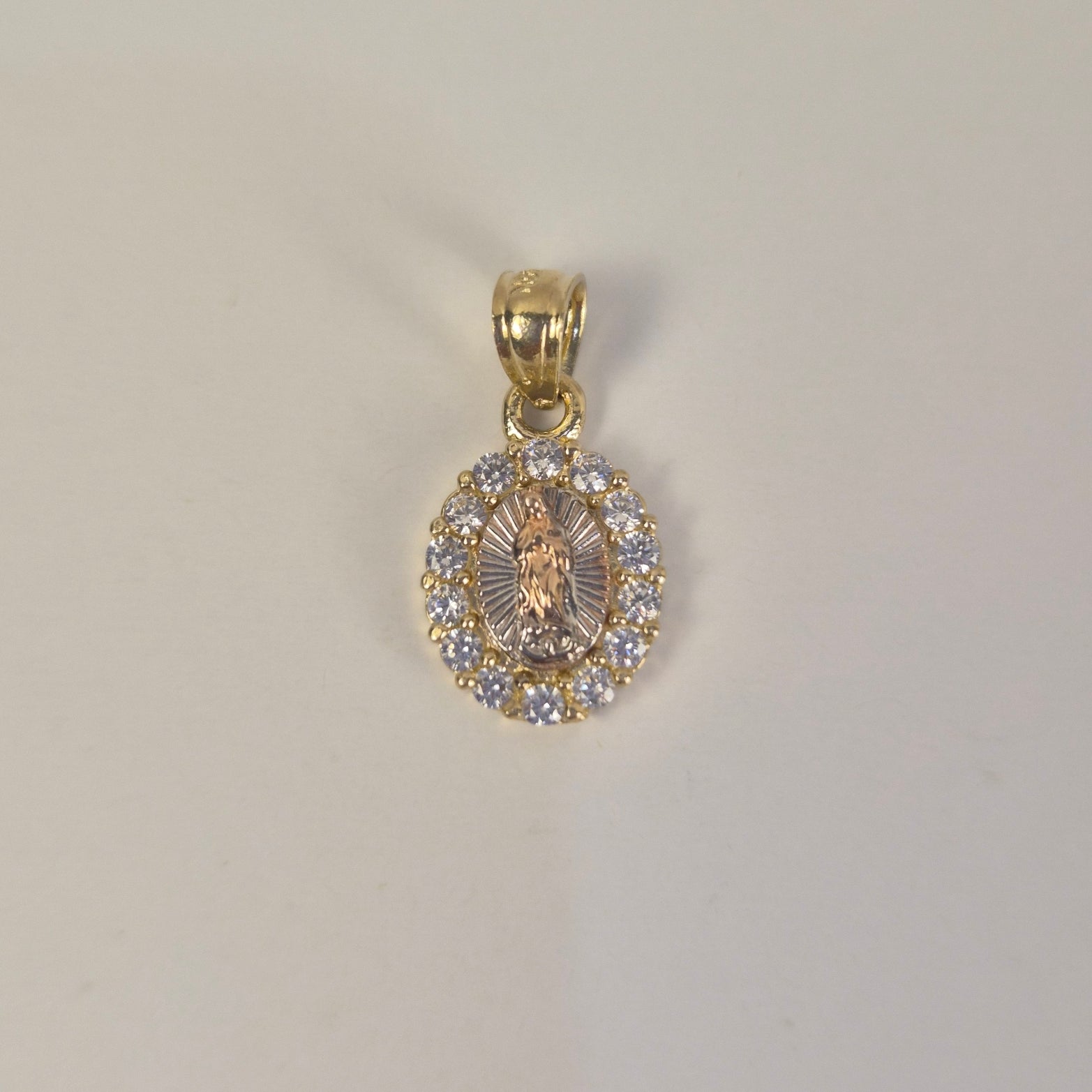 14K Tri Color Virgencita CZ Pendant