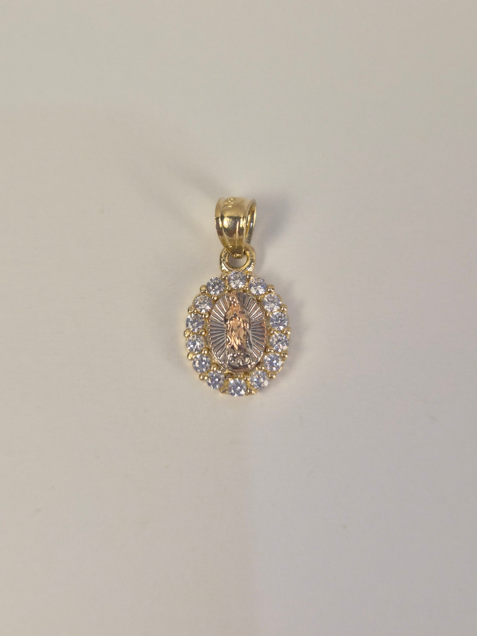 14K Tri Color Virgencita CZ Pendant