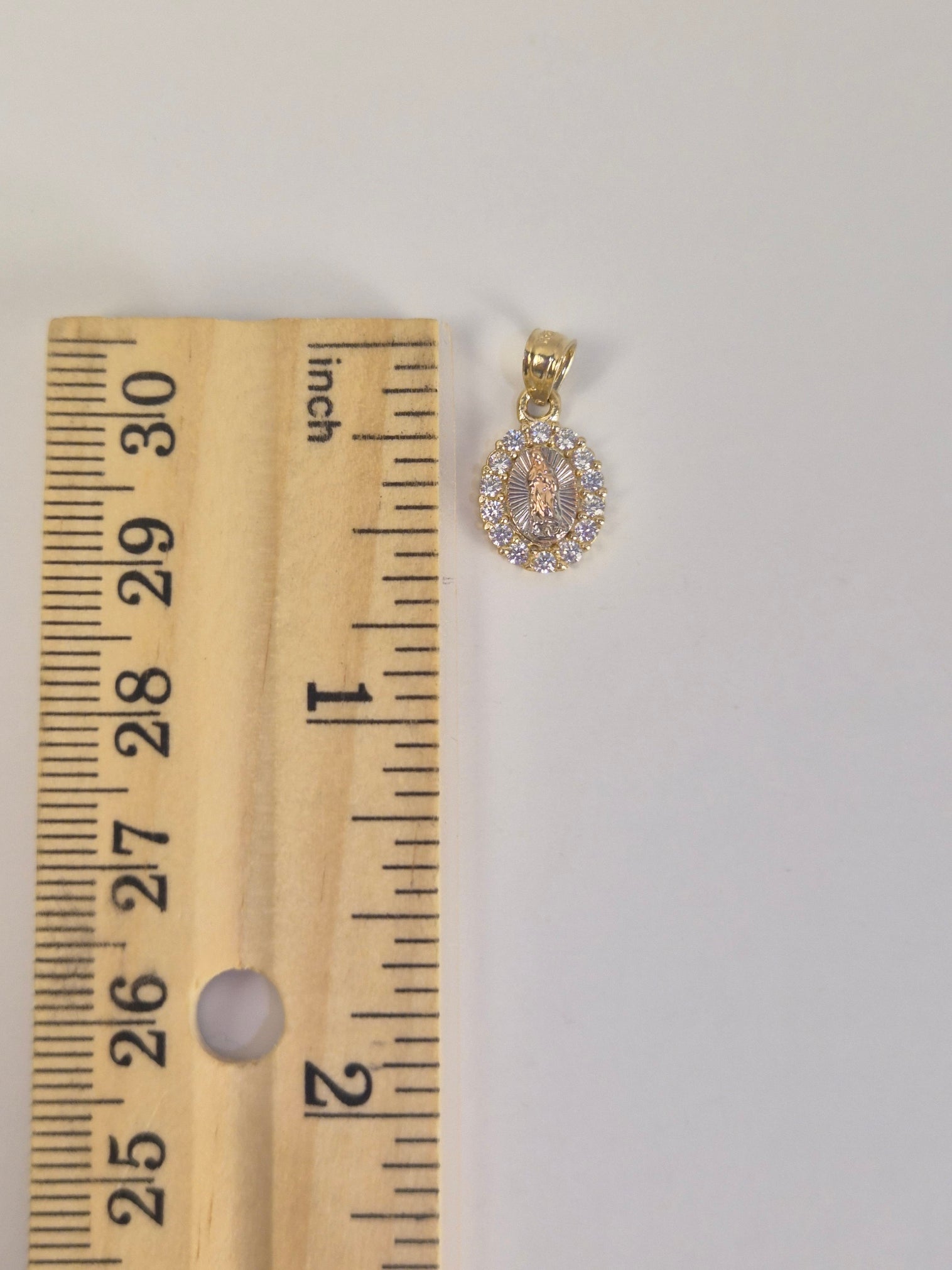 14K Tri Color Virgencita CZ Pendant