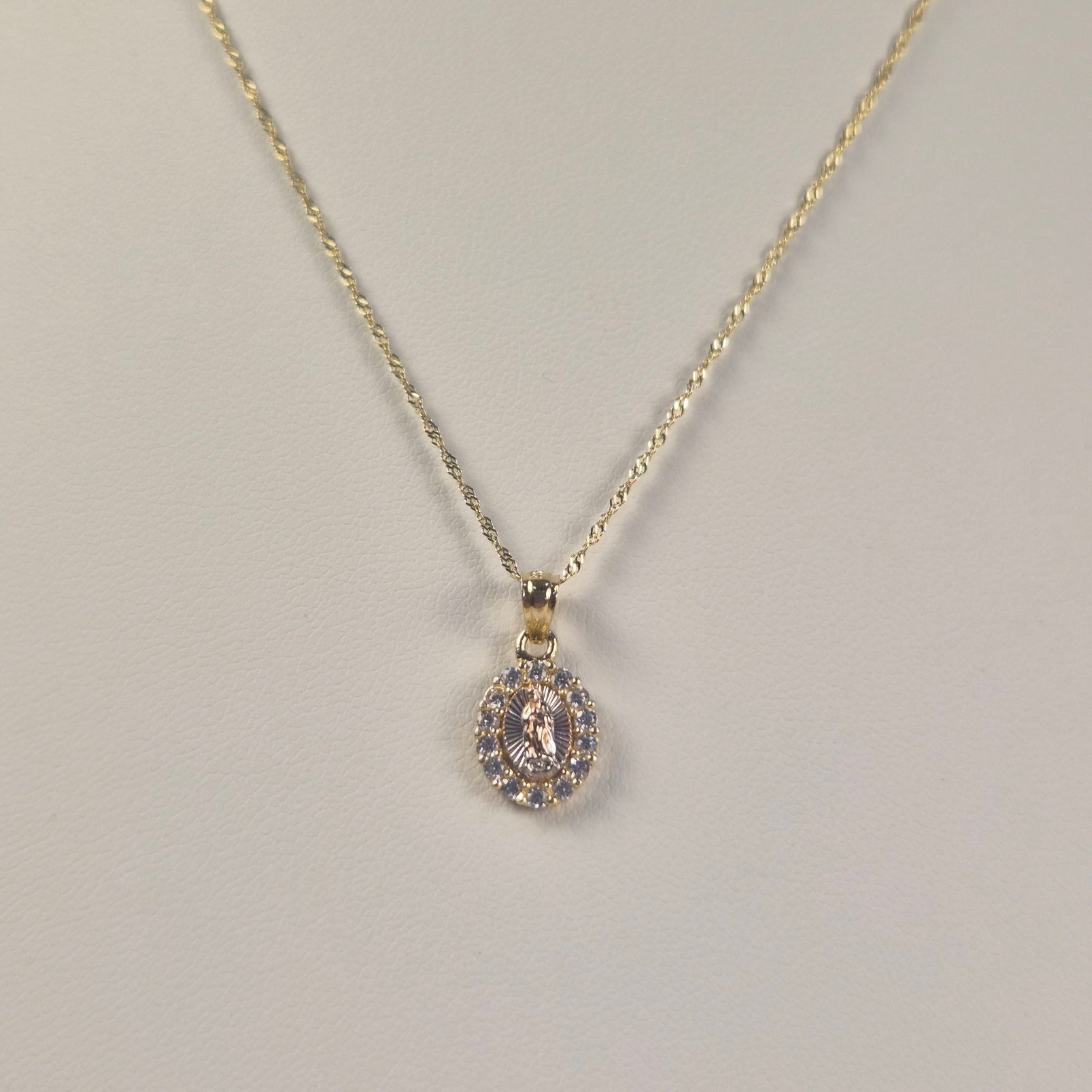 14K Tri Color Virgencita CZ Necklace Set
