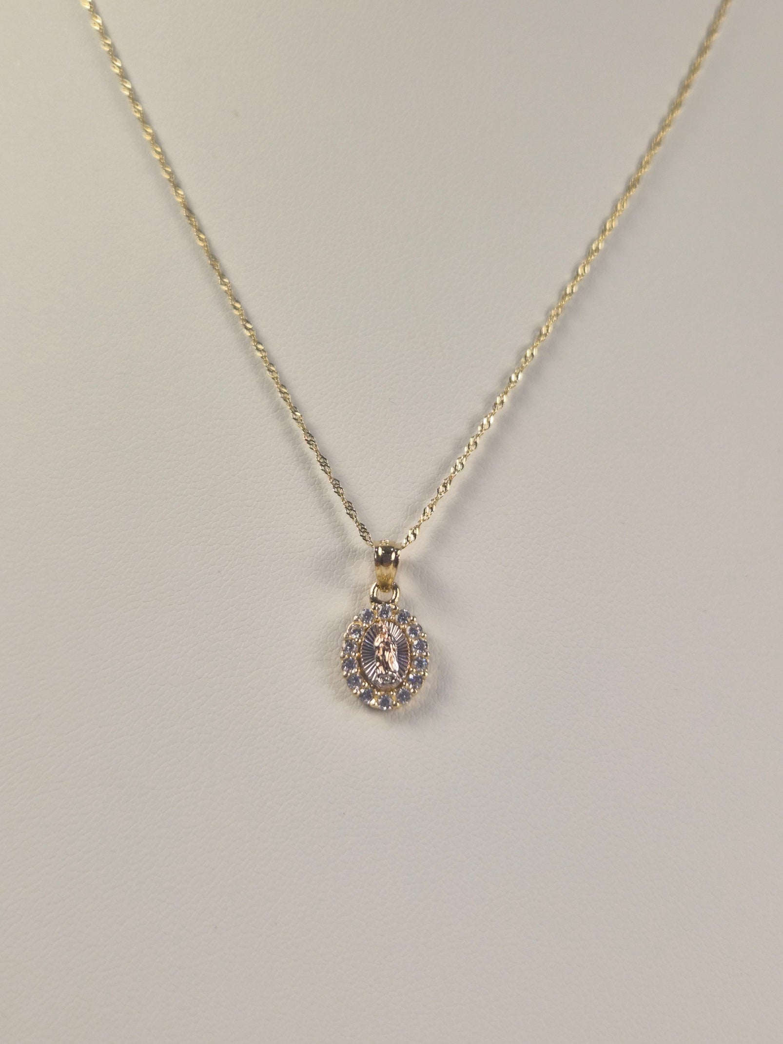 14K Tri Color Virgencita CZ Necklace Set