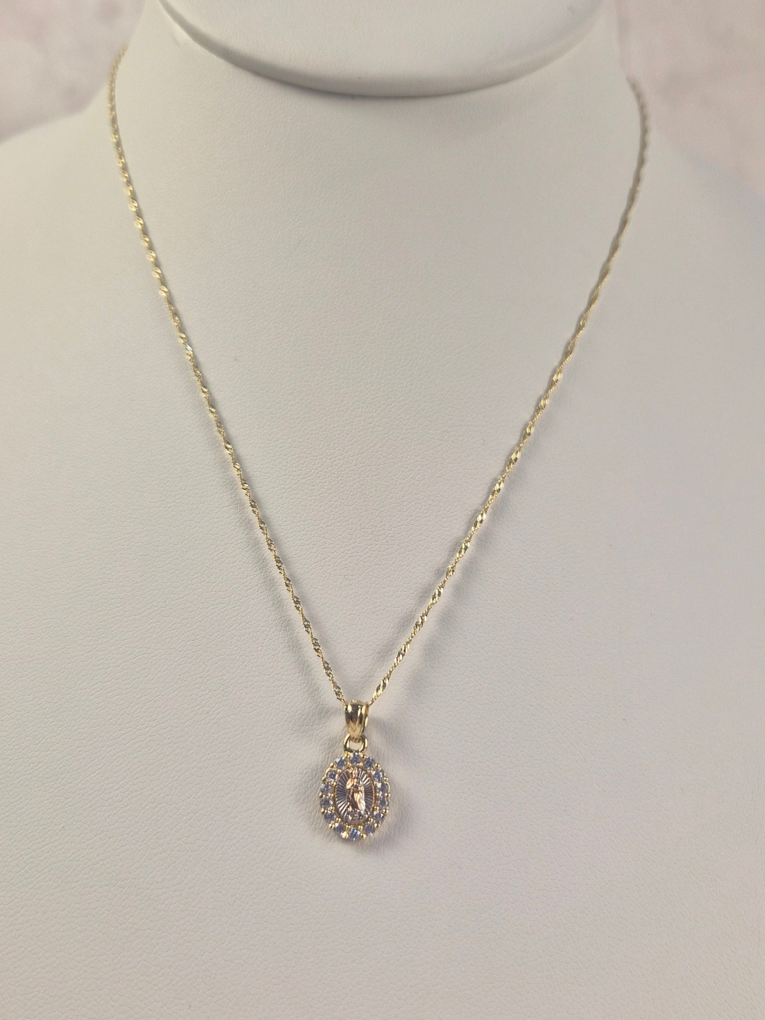14K Tri Color Virgencita CZ Necklace Set