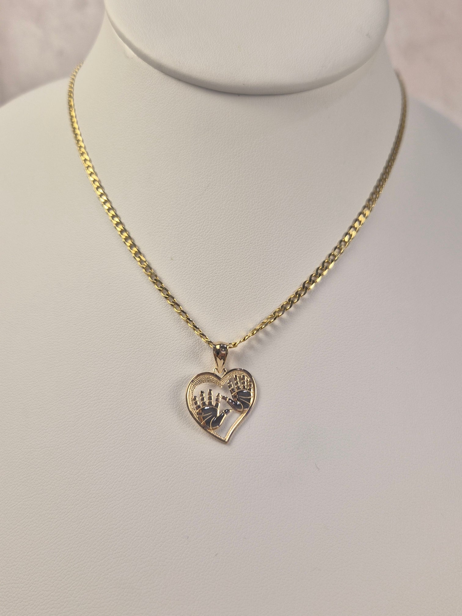 14K Gold Baby Hands Heart Necklace Set