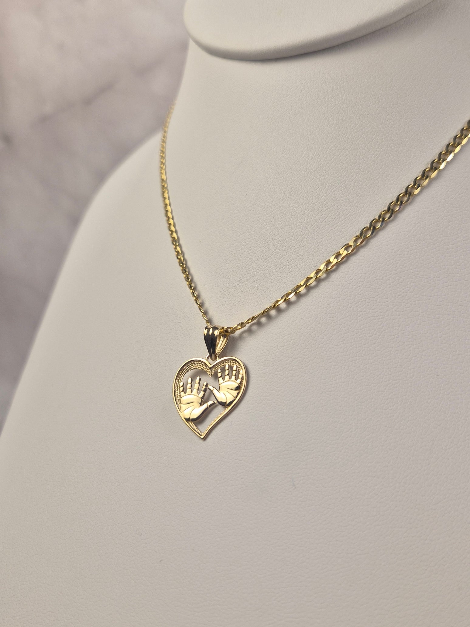 14K Gold Baby Hands Heart Necklace Set