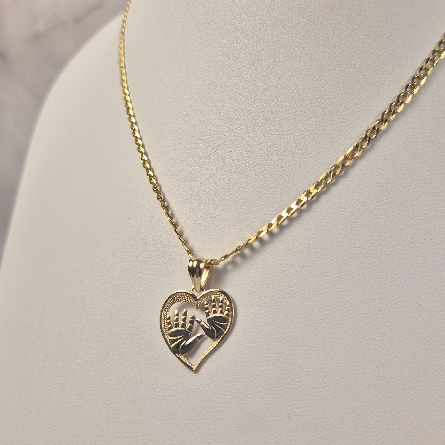 14K Gold Baby Hands Heart Necklace Set