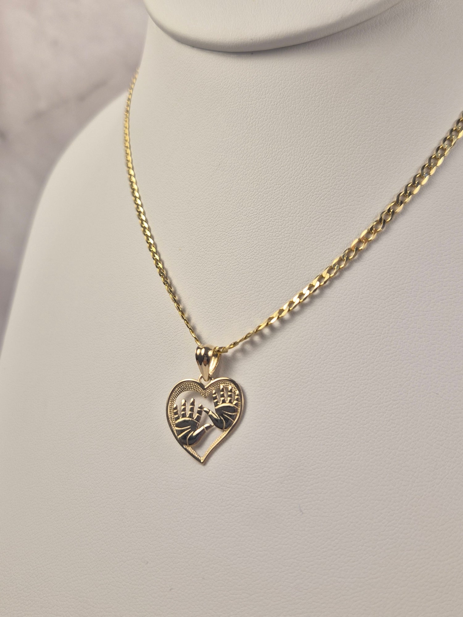 14K Gold Baby Hands Heart Necklace Set