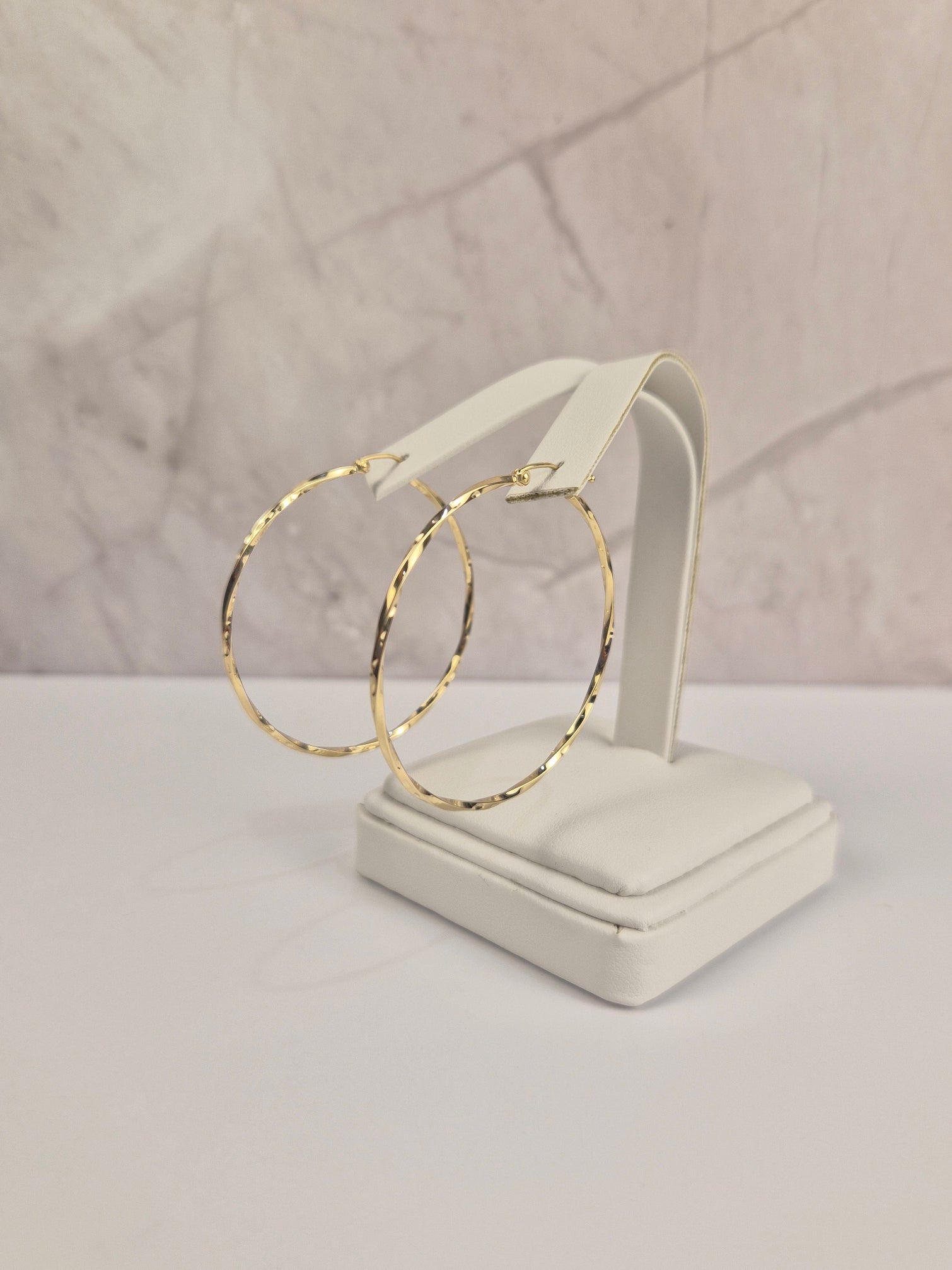 14K Gold Golden Twirl Hoops – 45mm