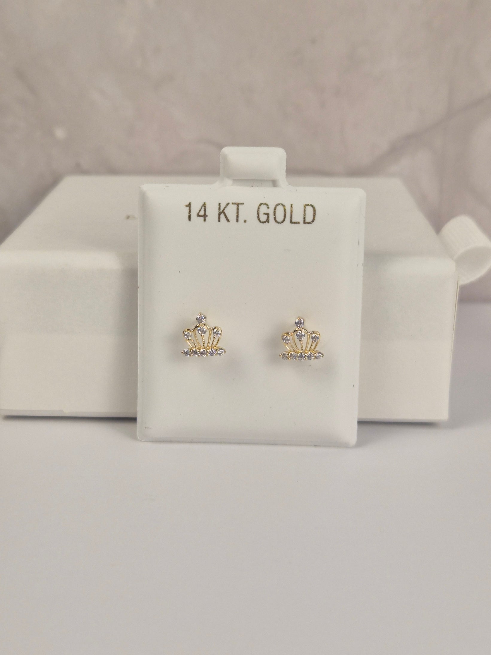 14K Gold Crown CZ Stud Earrings