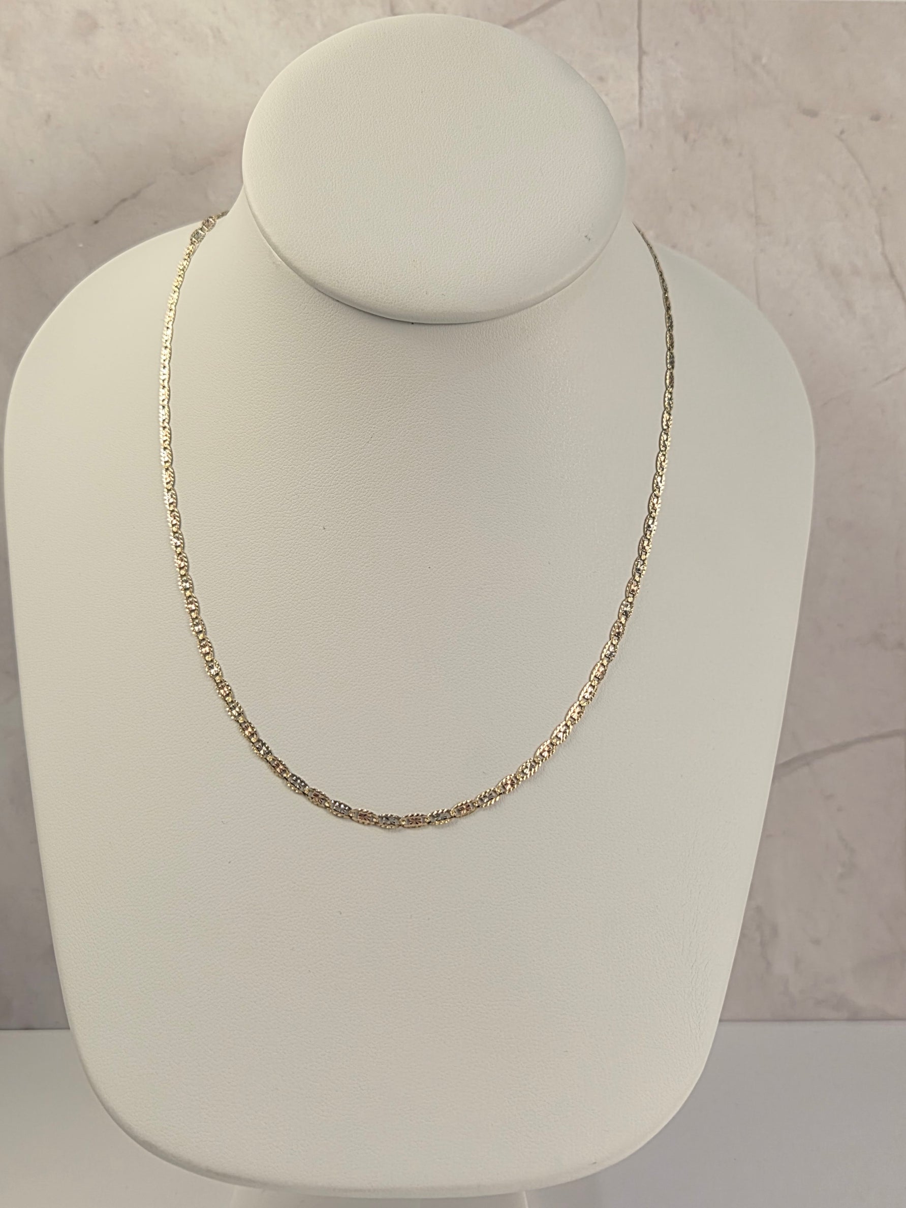 14K Gold Tri Color Diamond-Cut Valentino Chain (2.6mm)