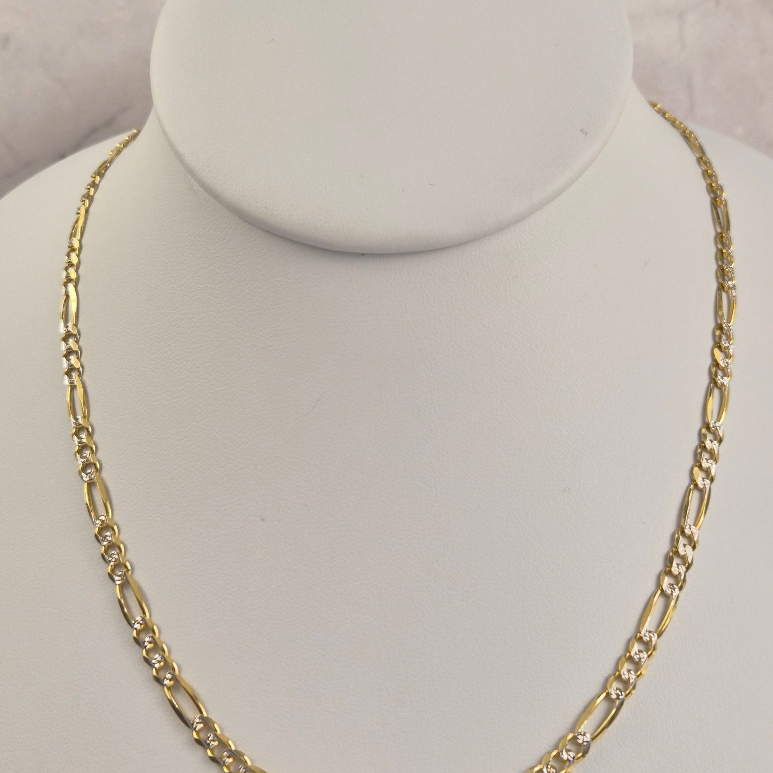 Cadena fígaro de oro macizo de 14 k con corte de diamante de 4,0 mm