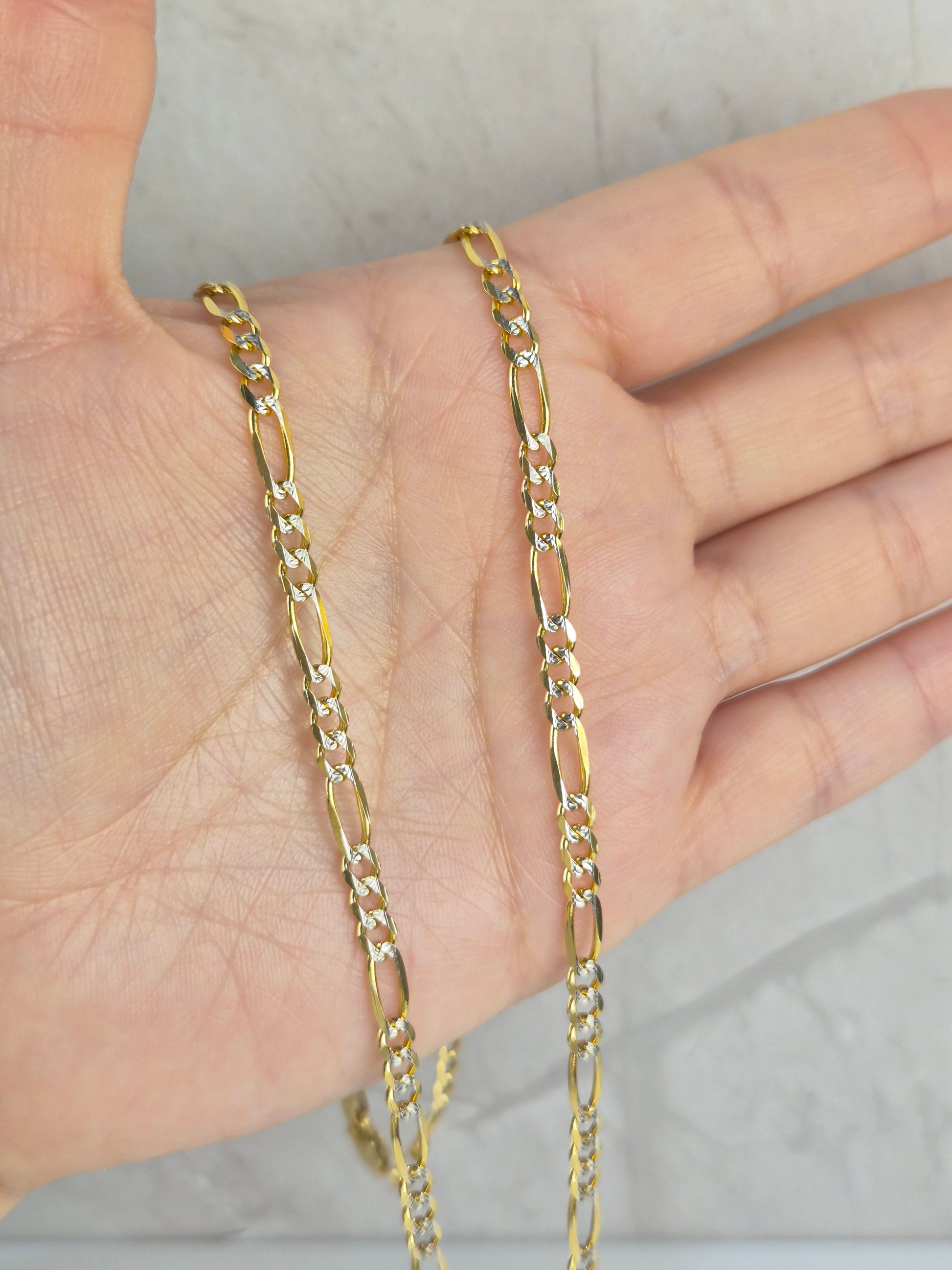 Cadena fígaro de oro macizo de 14 k con corte de diamante de 4,0 mm