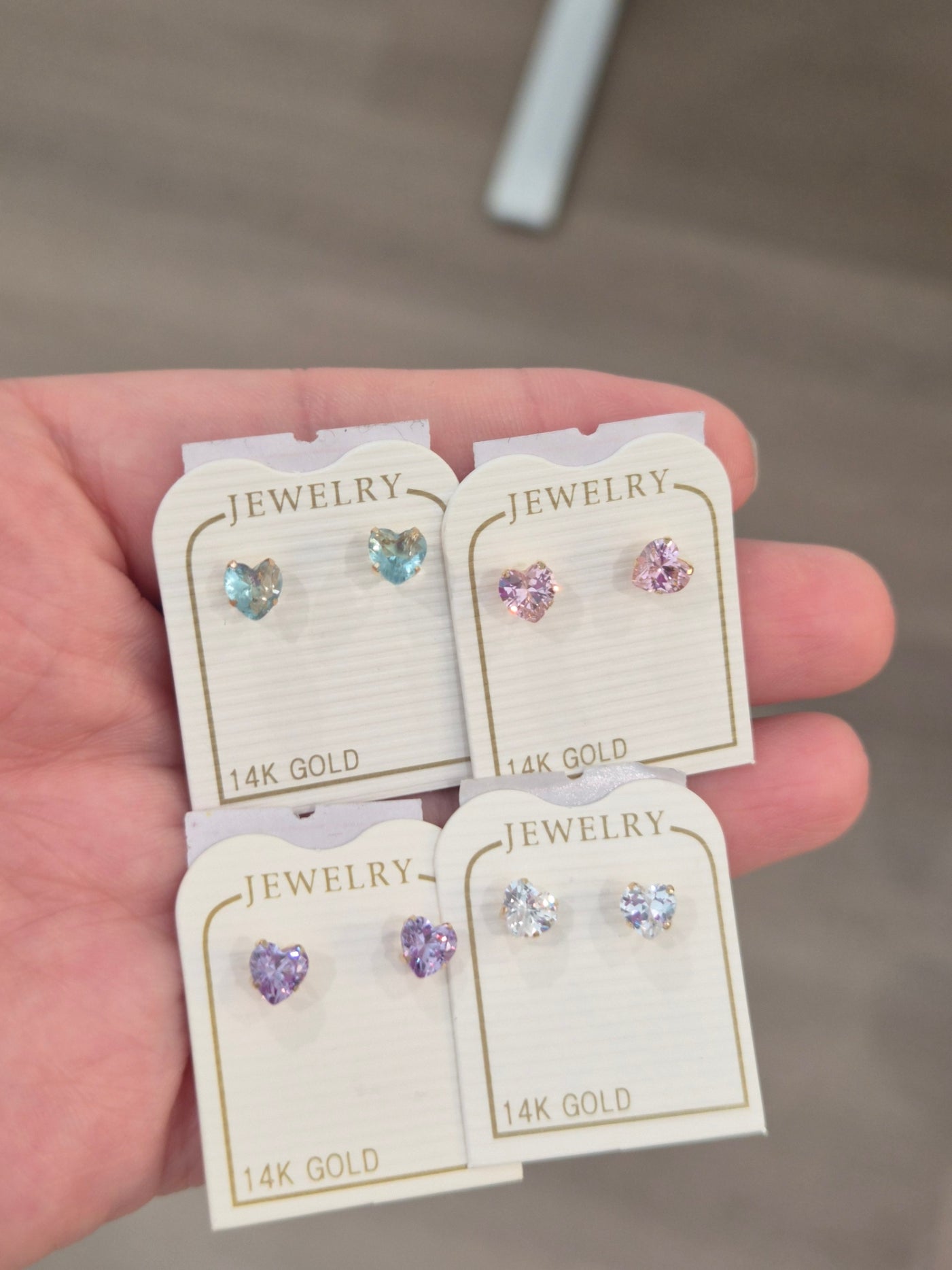 14K Gold Heart CZ Screw Back Earring Bundle – 4 Pair Set