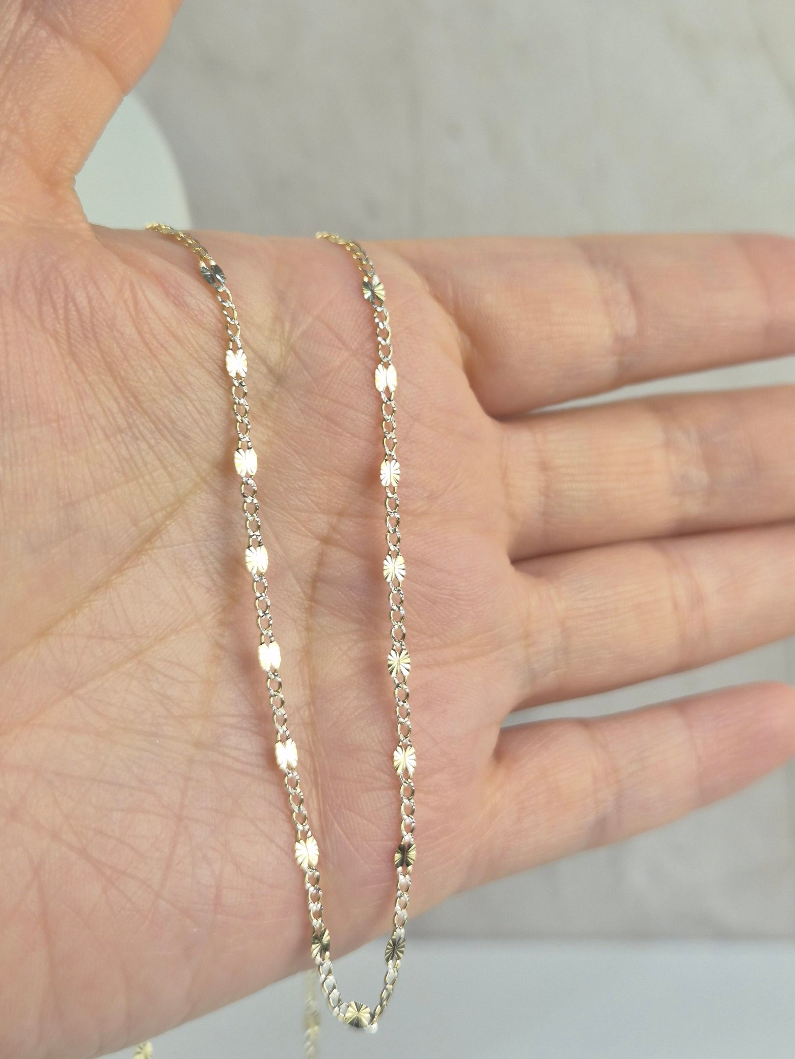 14K Two-Tone Diamond-Cut Figaro Chain