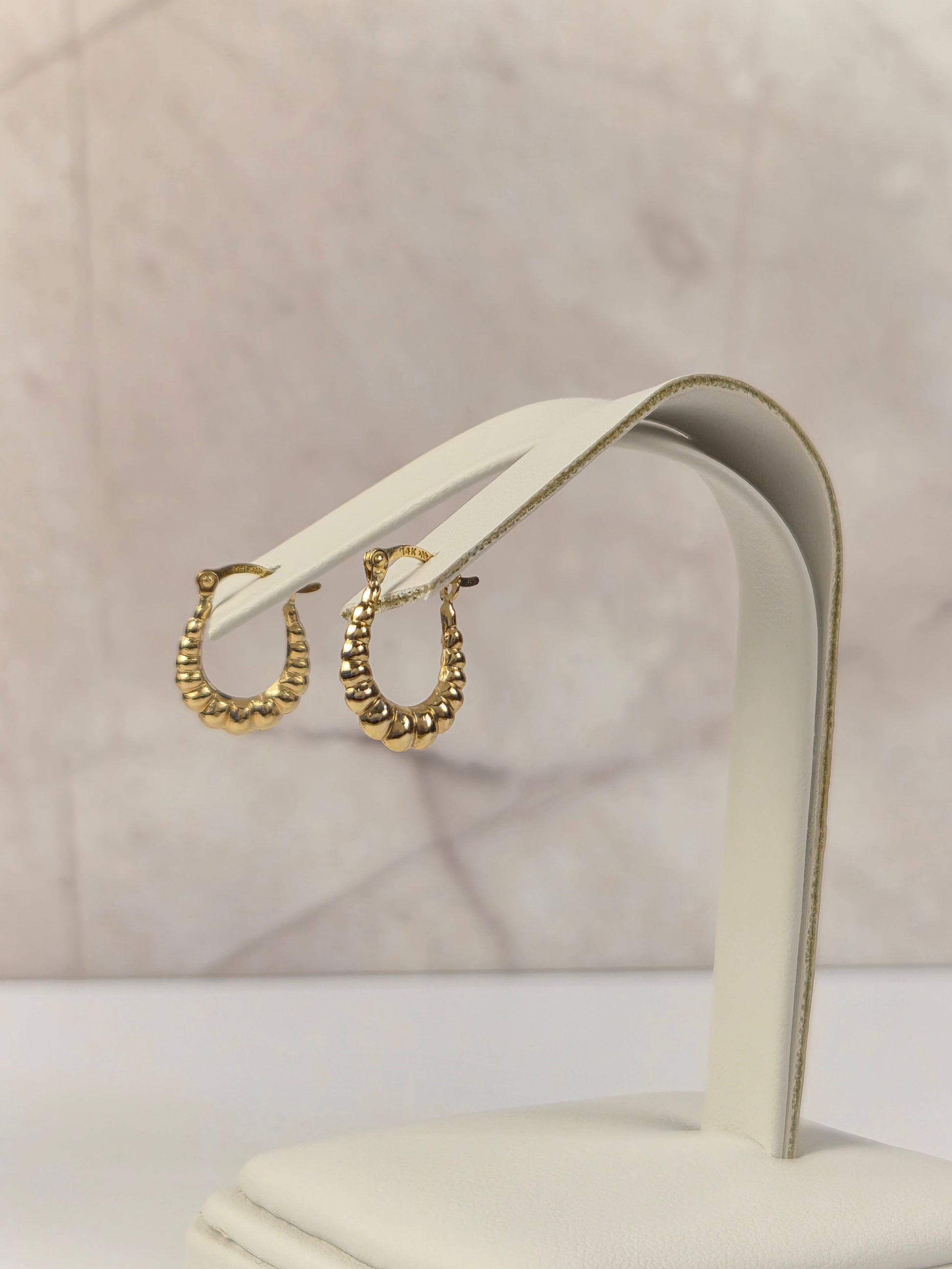 Tiny Golden Shrimp Hoops – 14K Gold