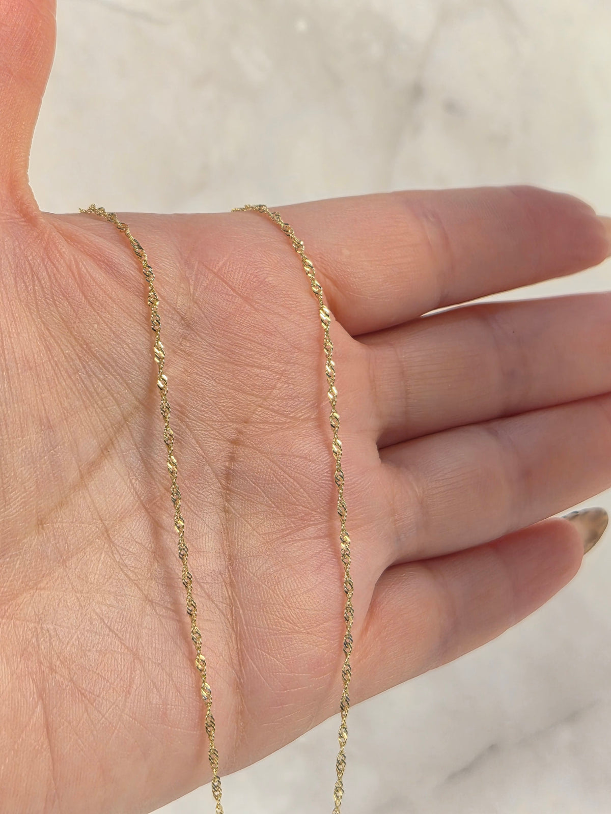 Golden Shimmer – 10K Gold Singapore Chain | Approx. 15½"
