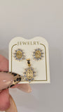 Virgencita Brillito Matching Set – 14K Gold Pendant & Screw Back Earrings