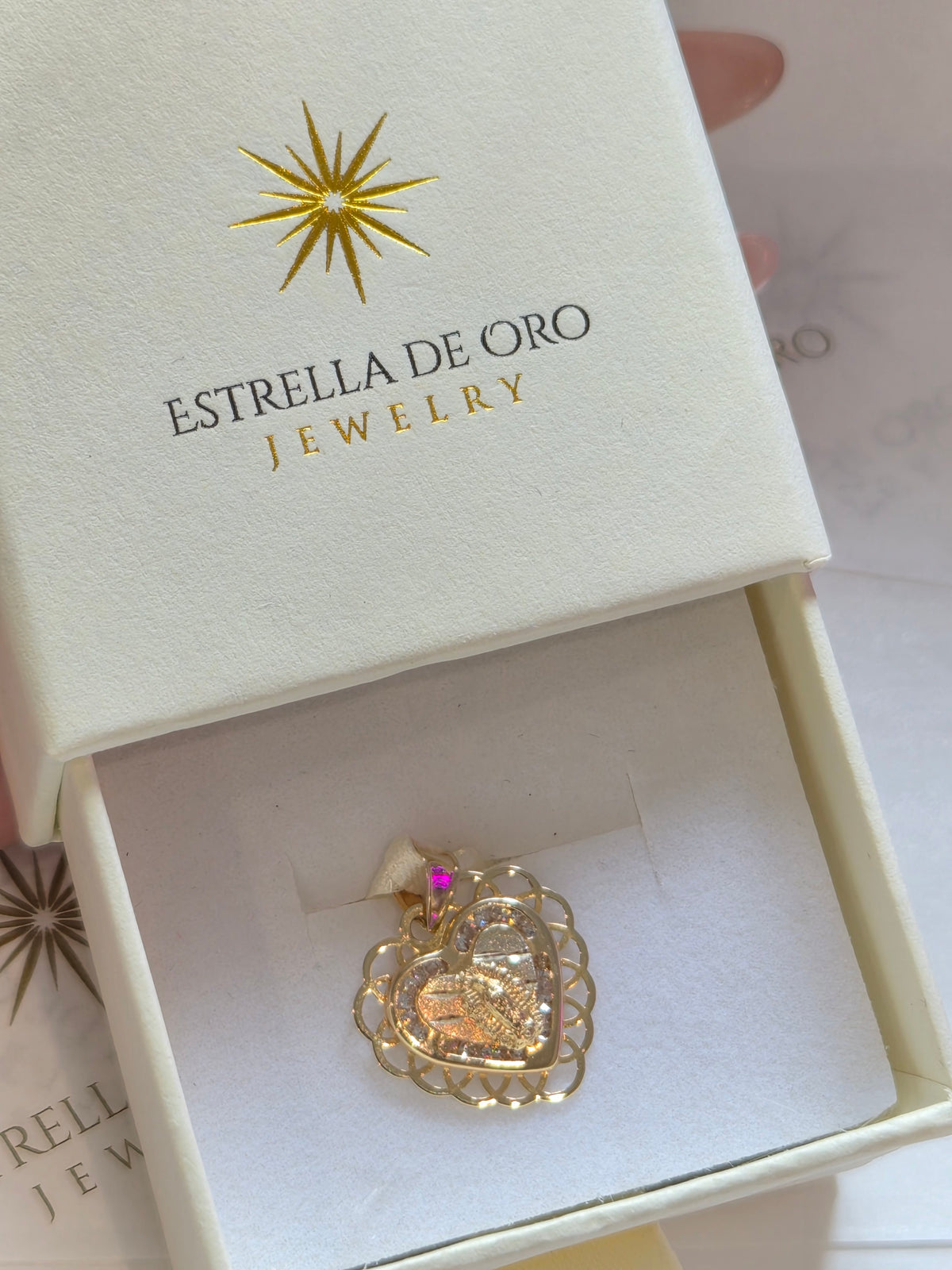 14K Tri-Color Guadalupe Heart Medal Pendant