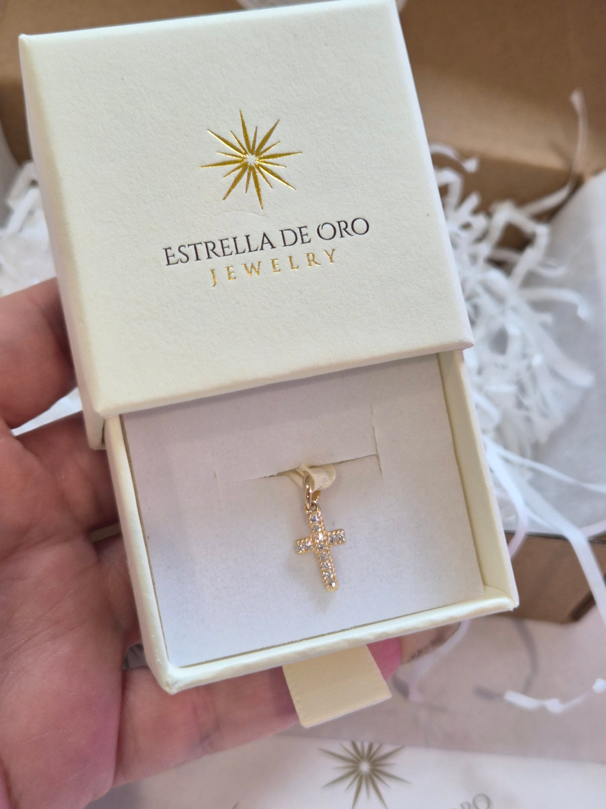 Lil' Icy – 14K Gold CZ Cross Pendant