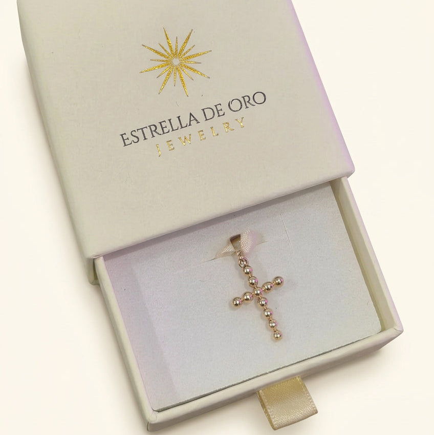 Herlyn's Bubble Cross – 14K Gold Beaded Cross Pendant