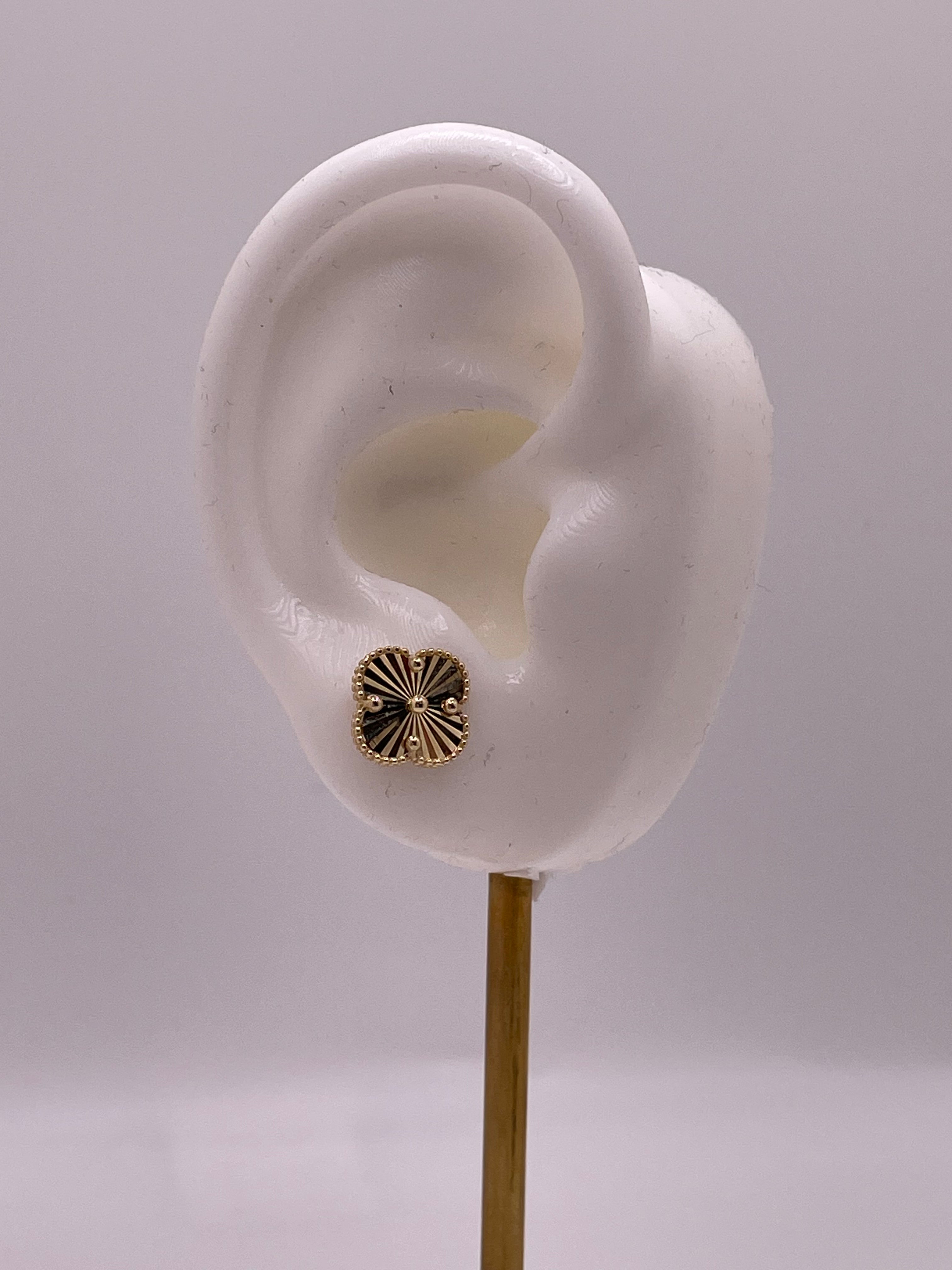 14k gold small clover earrings with butterfly pushback