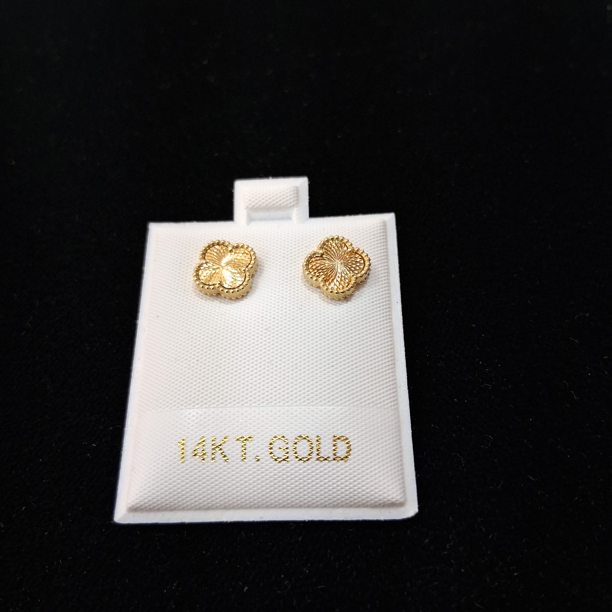 14K Gold Small Textured Clover Stud Earrings