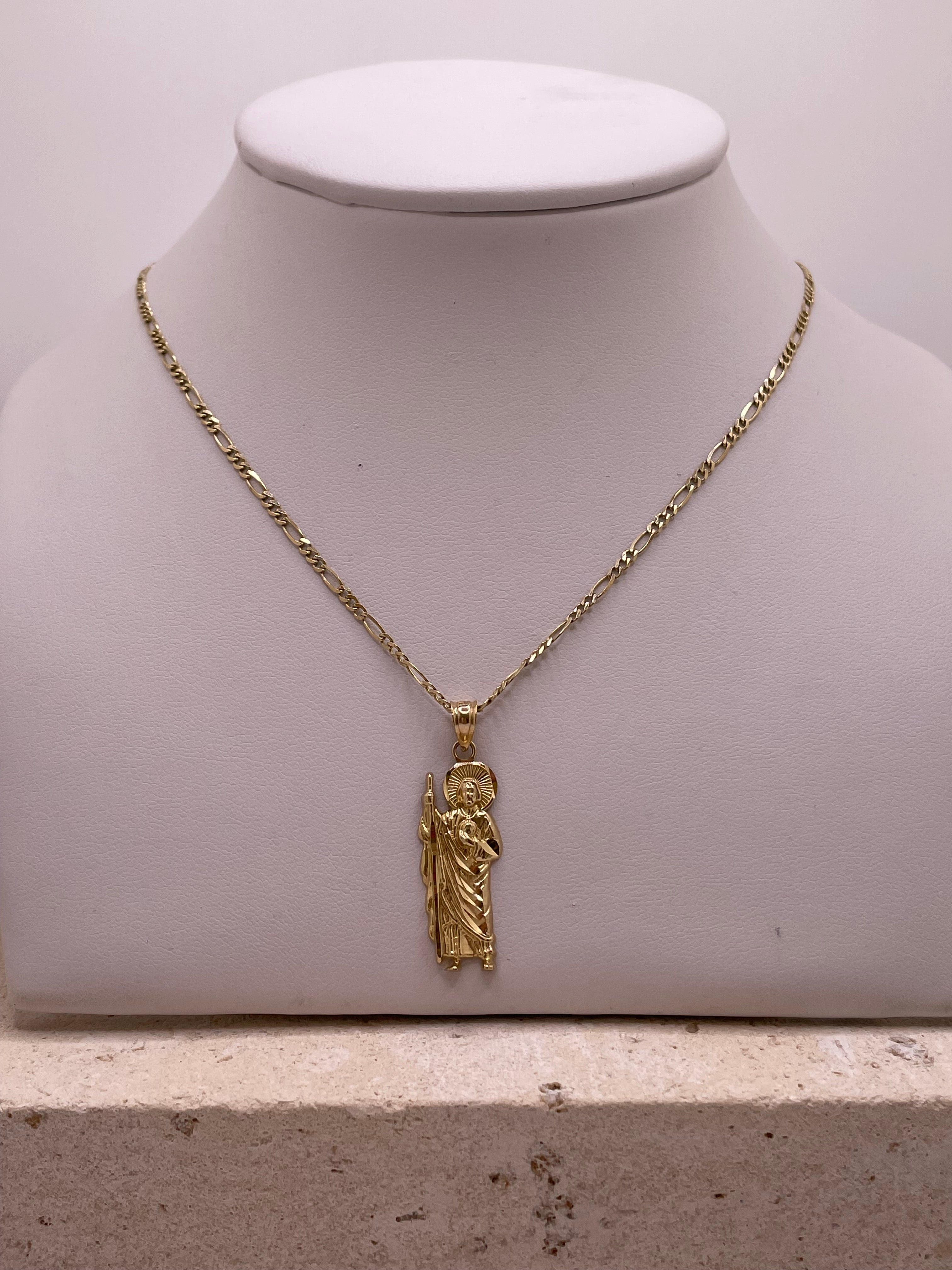 14k 20” figaro & san judas pendant set