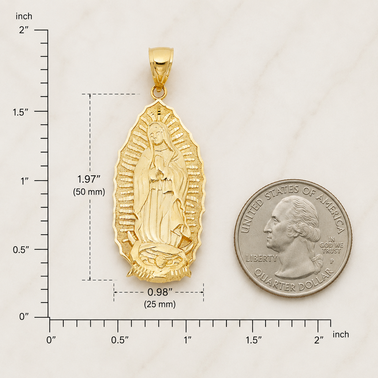 14K Gold Large Virgencita Pendant