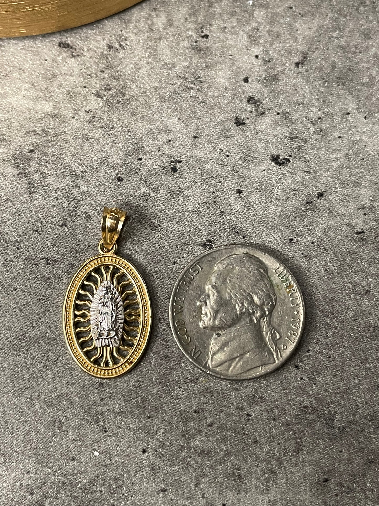 14k gold virgencita pendant