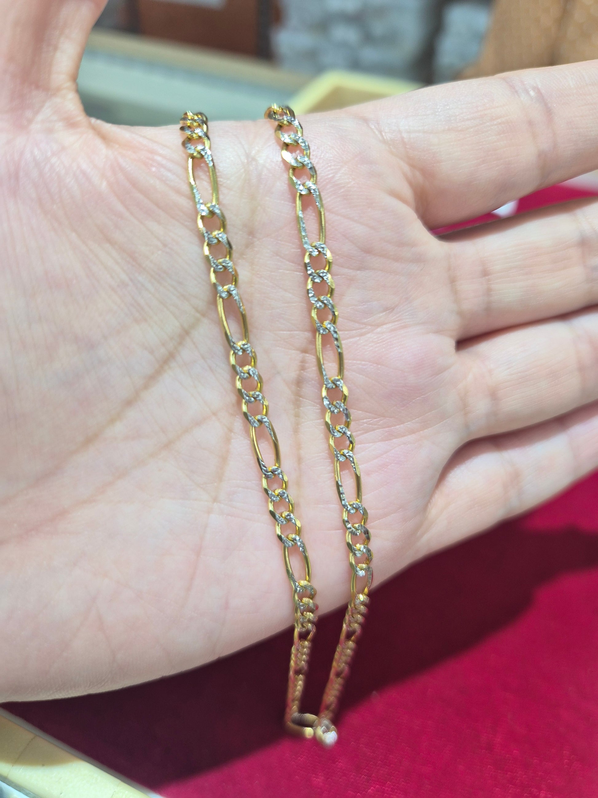 Cadena fígaro de oro macizo de 14 k con corte de diamante de 4,0 mm