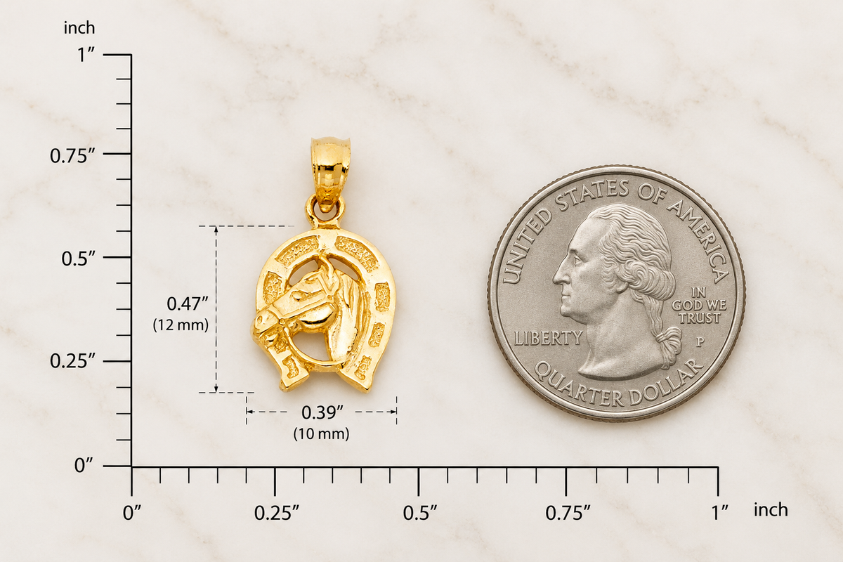 Lucky Rider Horseshoe Pendant — 14K Gold