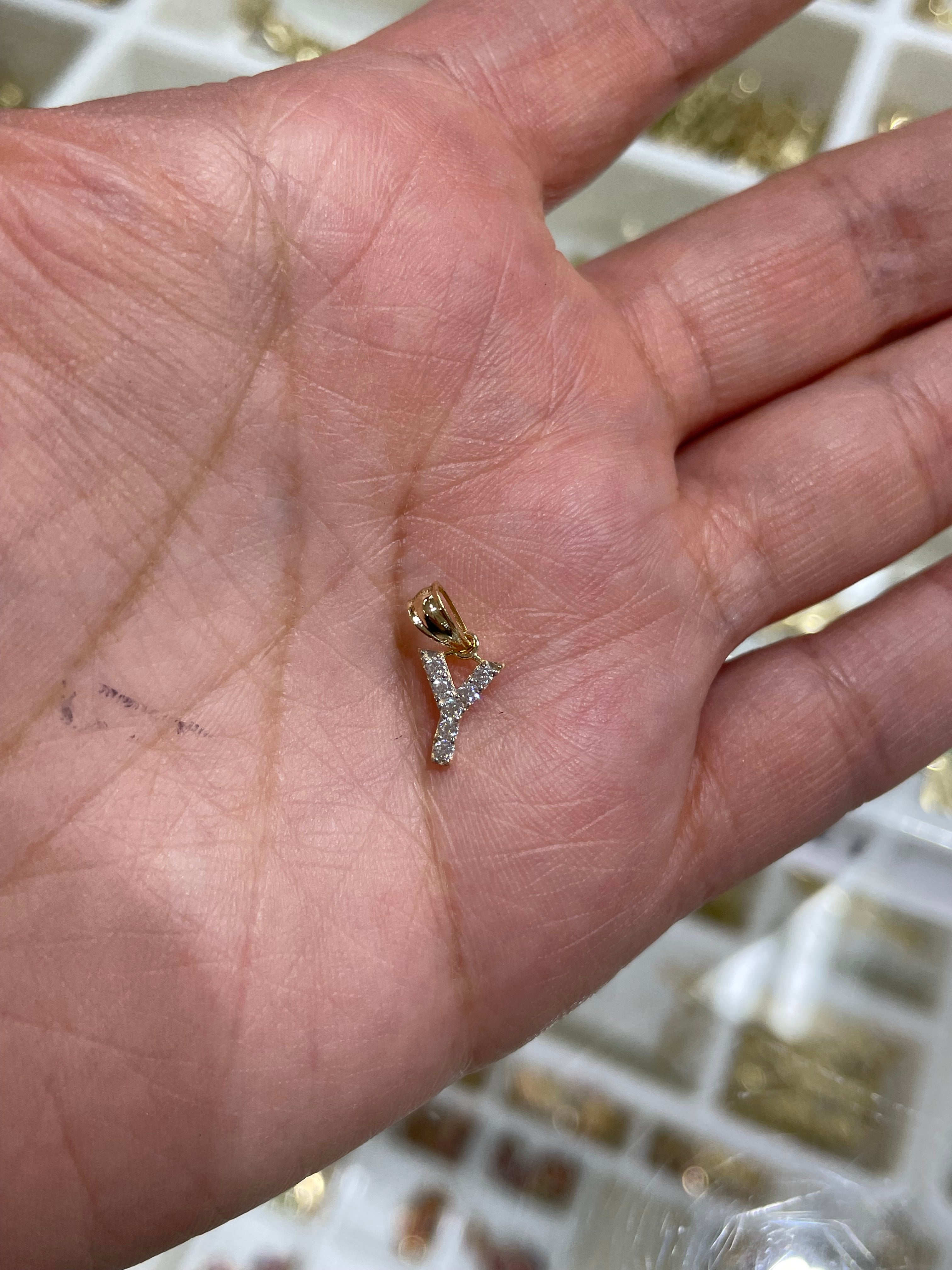 14k two tone initial pendant