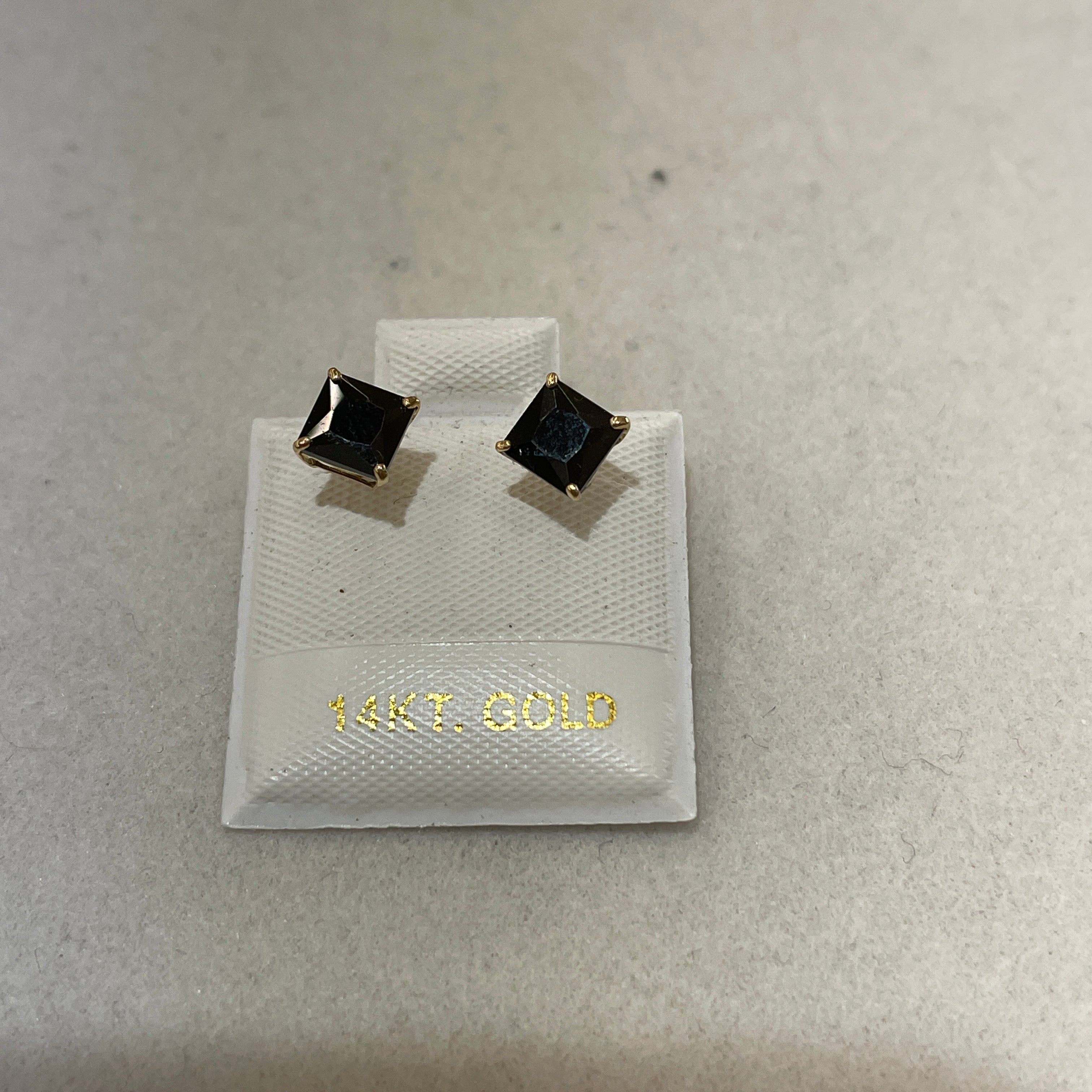 14K Gold 5mm Black Square CZ Earrings