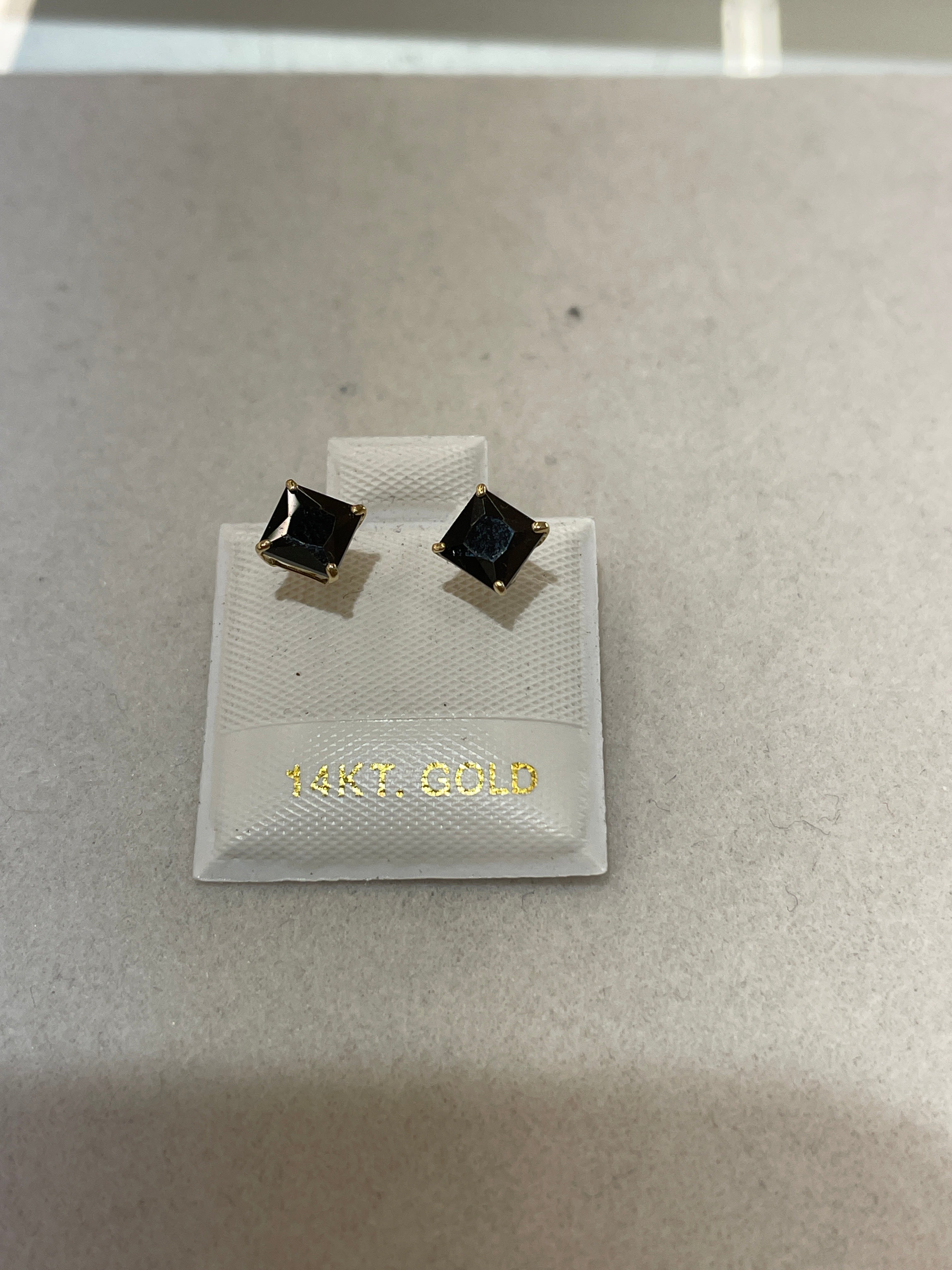 14K Gold 5mm Black Square CZ Earrings